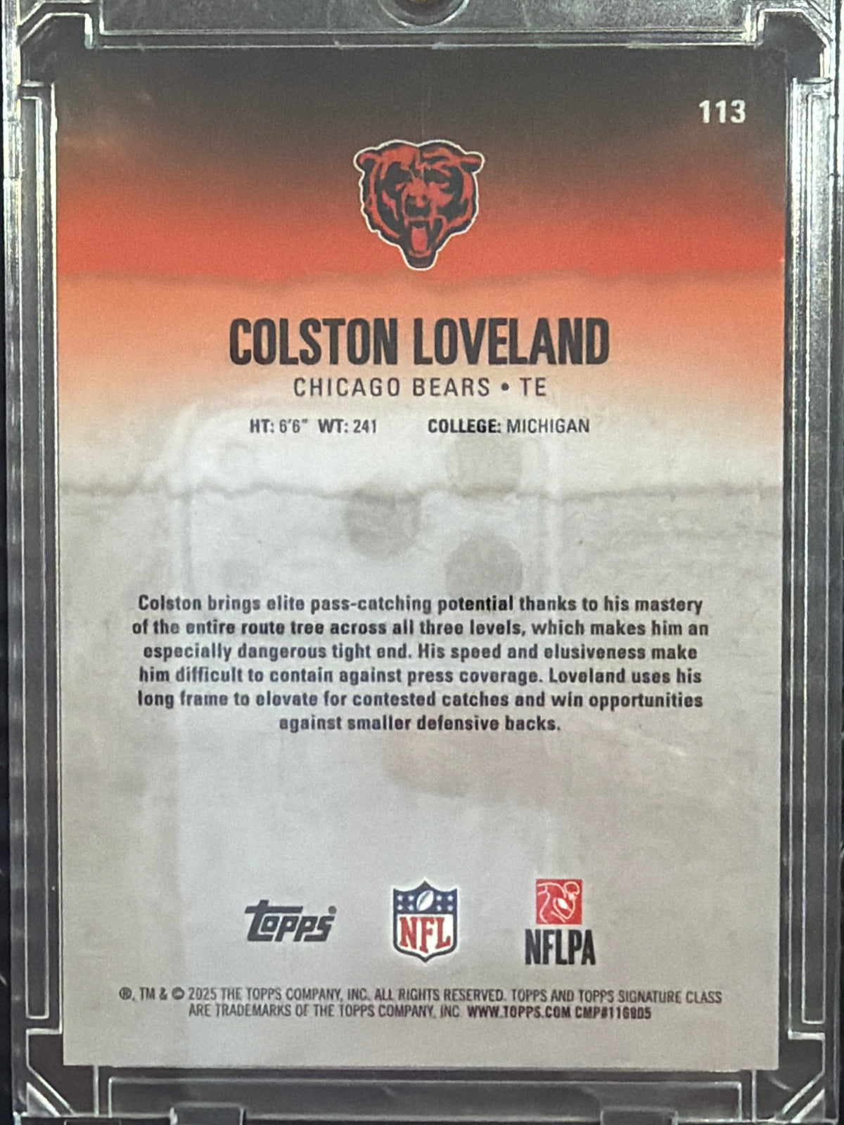 2025 Topps Signature Class Colston Loveland #113 /50 RC