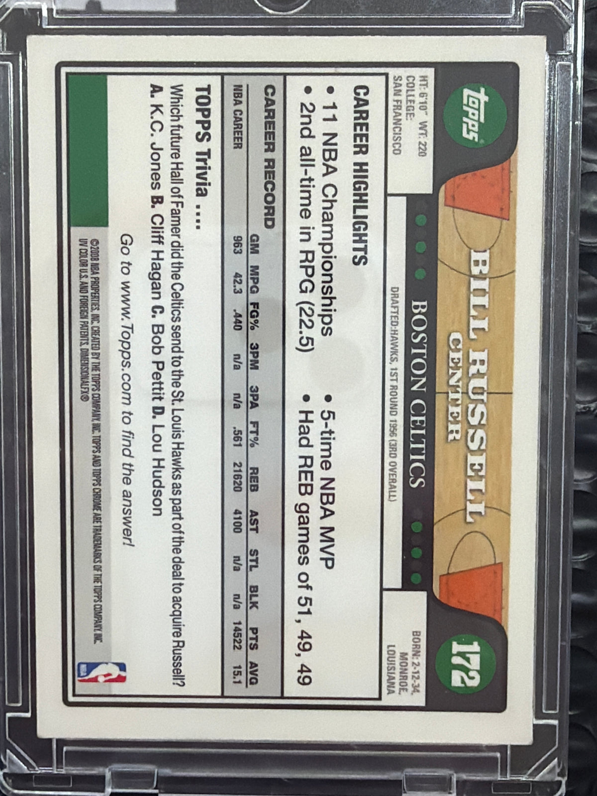 2008 Topps Chrome Bill Russell #172