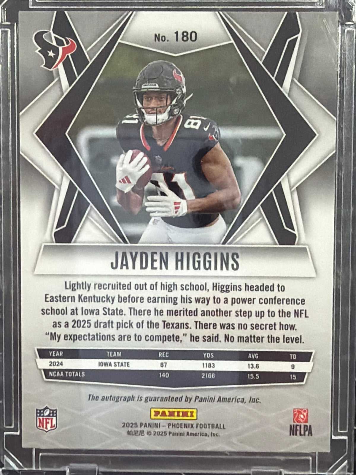 2025 Panini Phoenix Football Jayden Higgins #180 RC