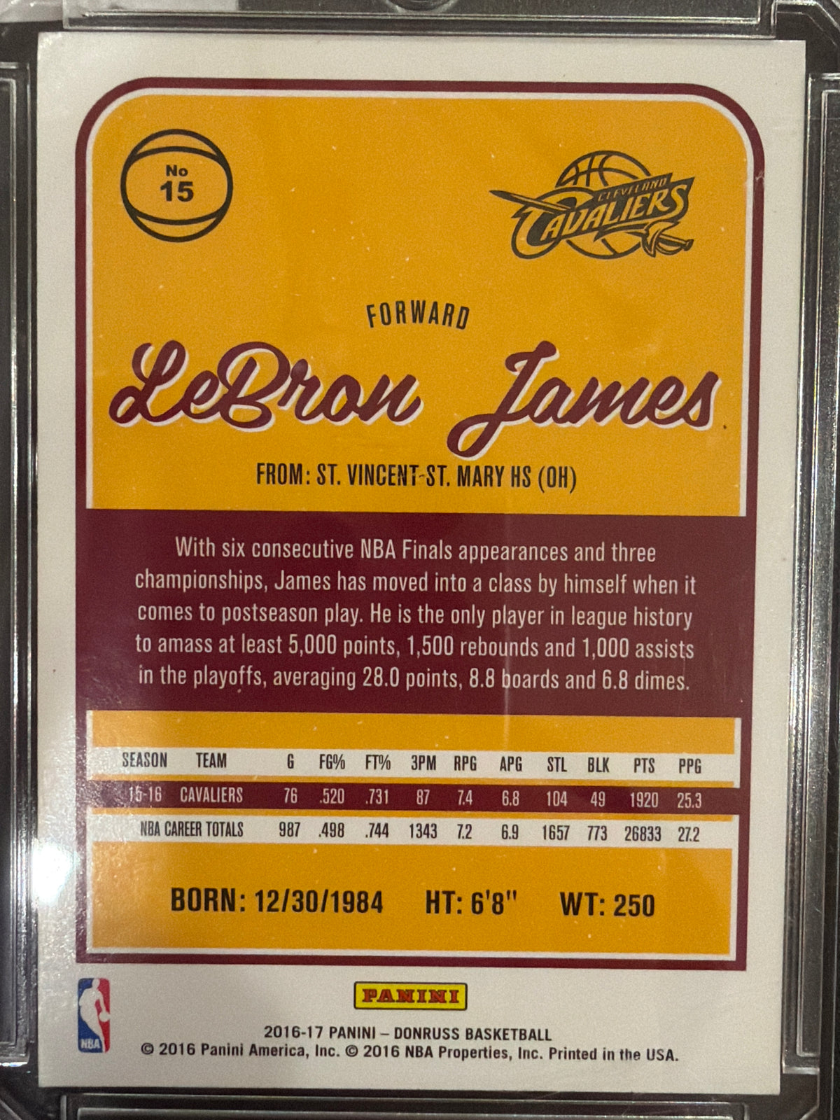 2016 Panini Donruss Basketball LeBron James #15