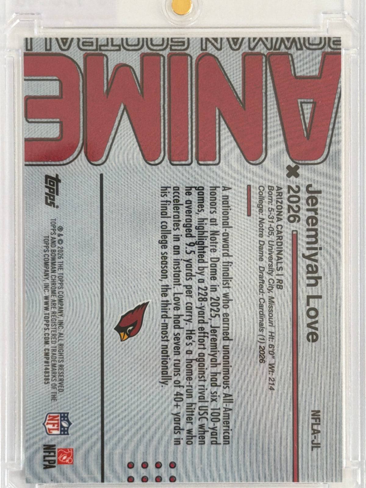 2026 Bowman Chrome Football Jeremiyah Love #NFLA-JL Anime RC