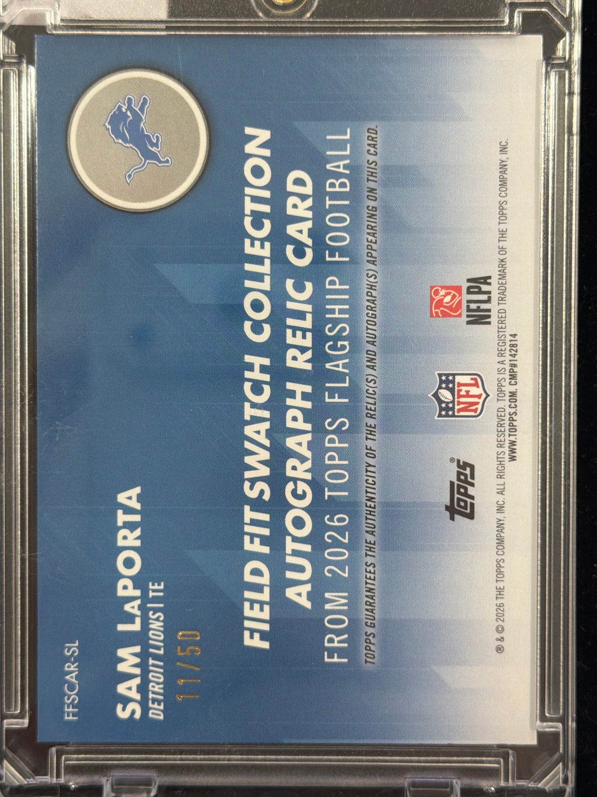 2026 Sam LaPorta #FFSCAR-SL /50 Player-Worn Memorabilia Autograph Relic Card