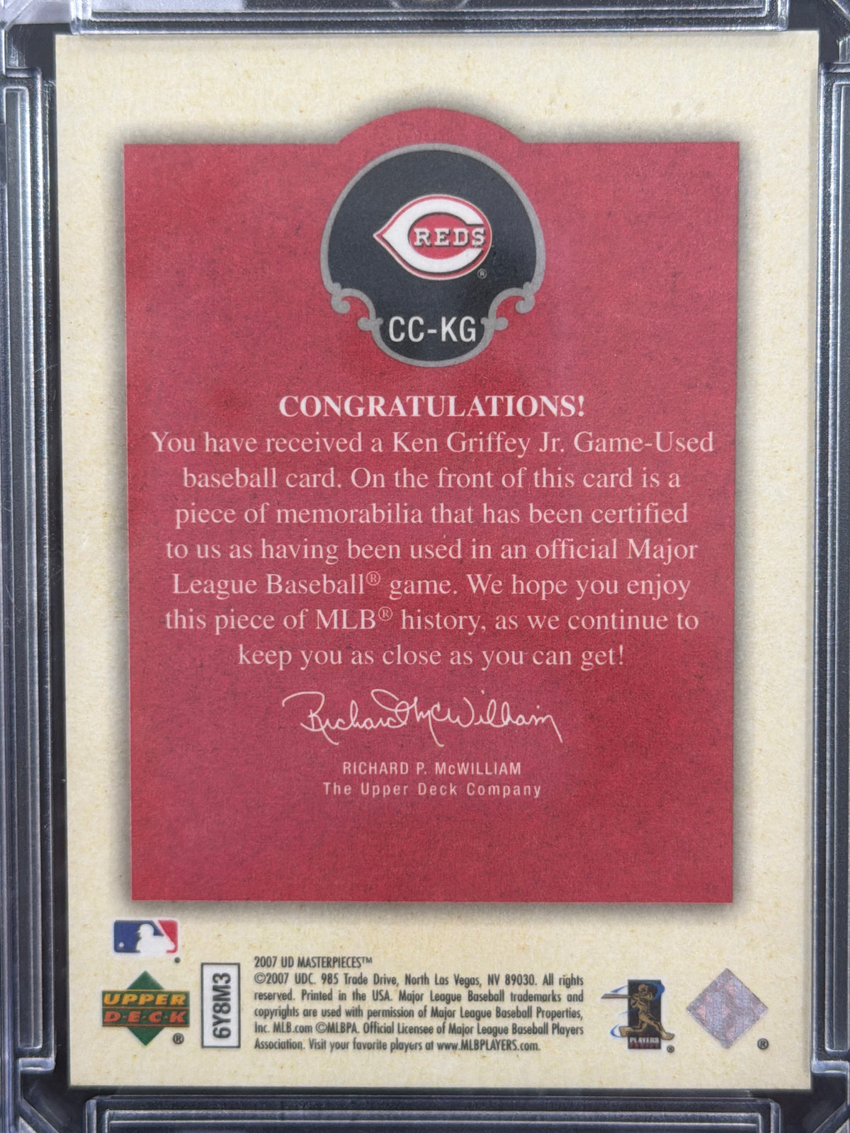 2007 Ken Griffey Jr. #CC-KG Captured on Canvas Game-Used Jersey Memorabilia