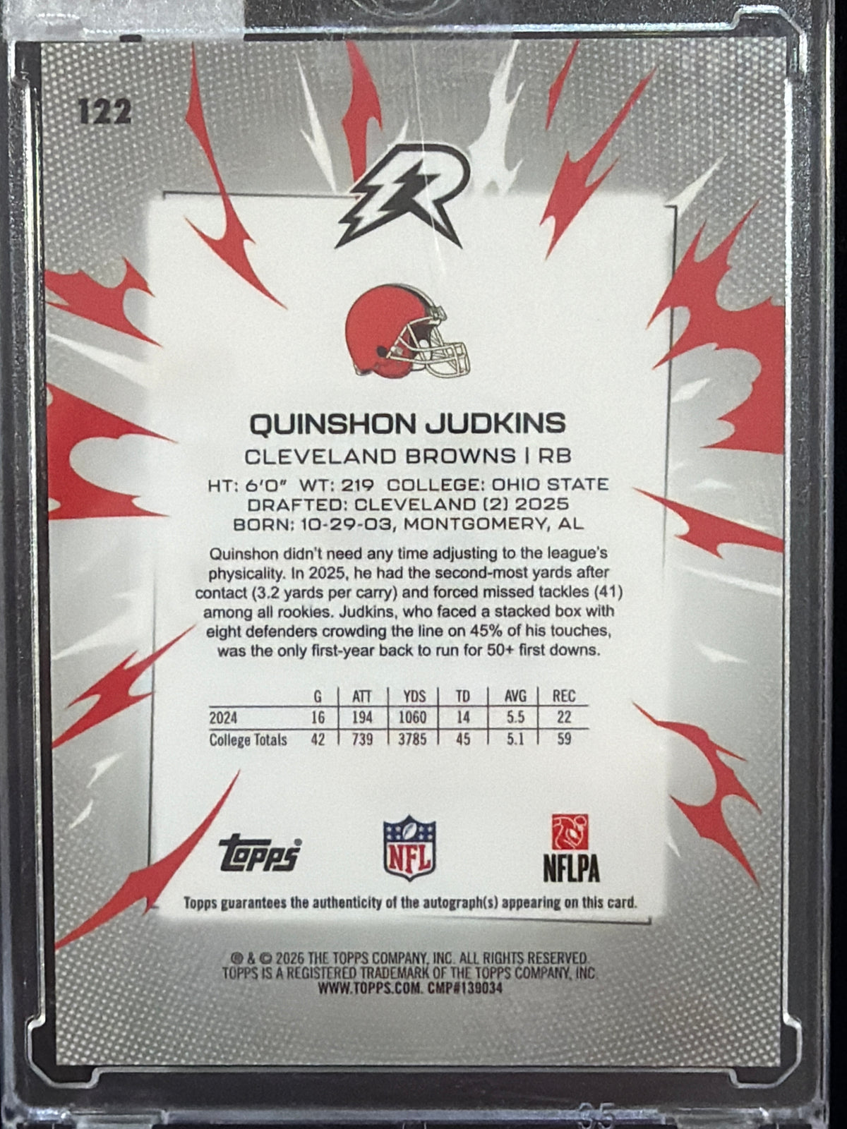 2026 Topps Rip Football Quinshon Judkins #122 RC