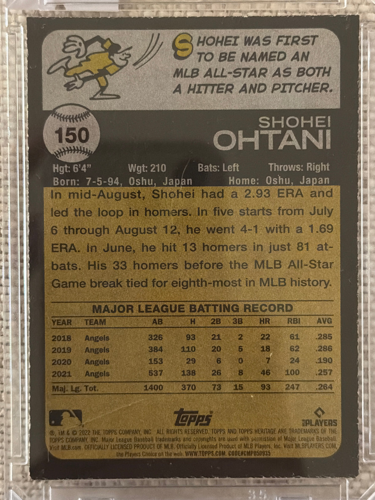 2022 Topps Heritage Chrome Shohei Ohtani #150 Purple Refractor
