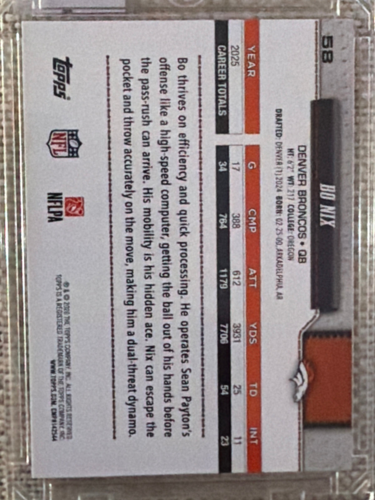 2026 Topps Bo Nix #58 Team Logo