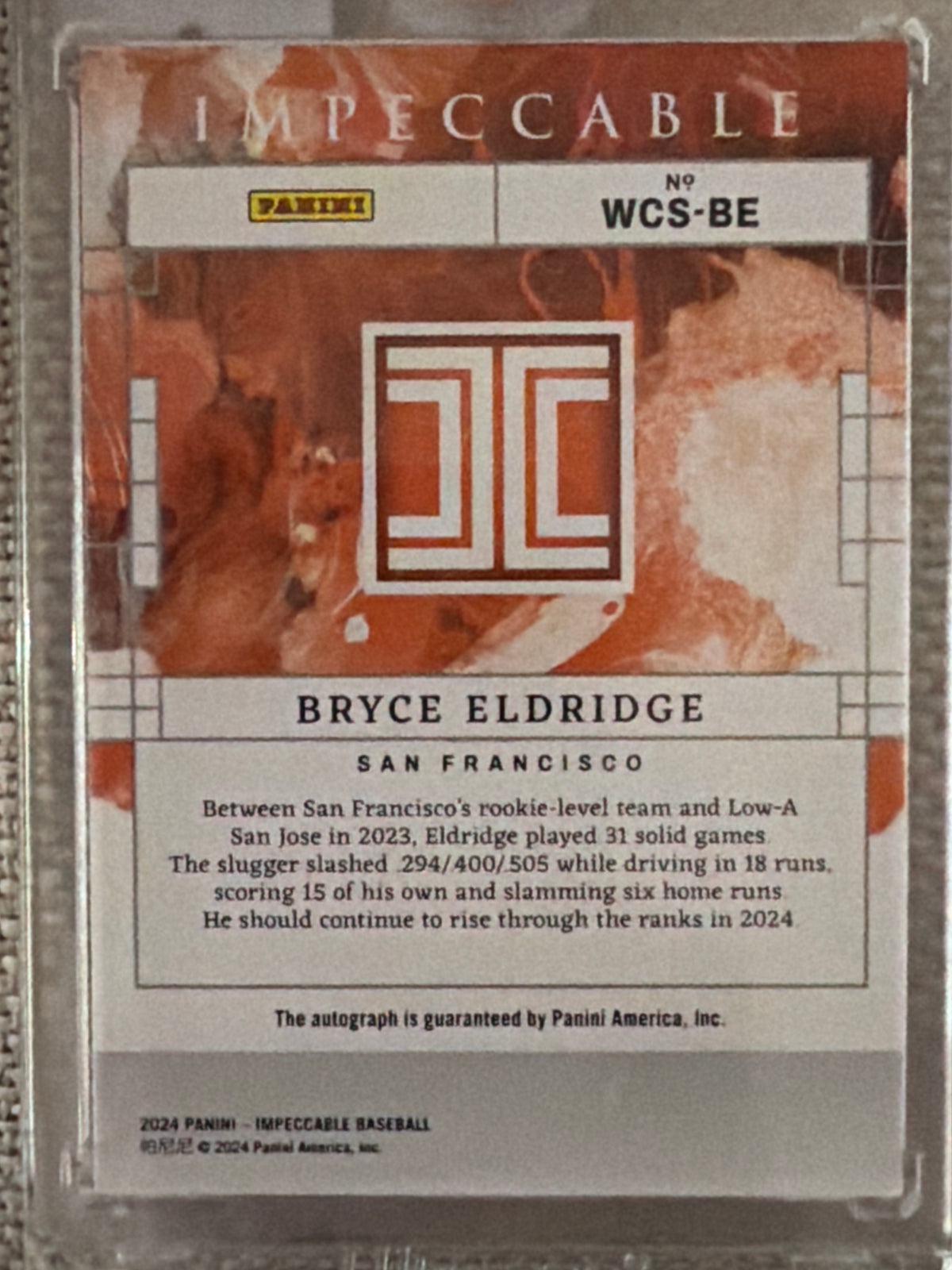 2024 Panini Impeccable Bryce Eldridge #WCS-BE Watercolor Ink /49