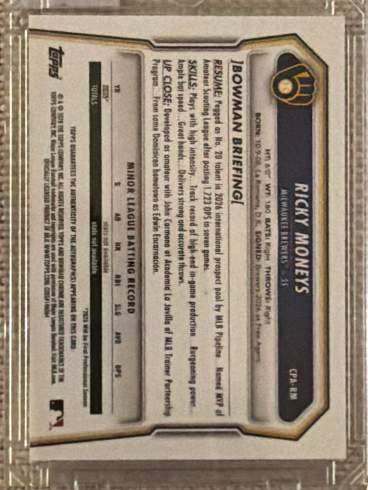 2026 Bowman Chrome Ricky Moneys #CPA-RM