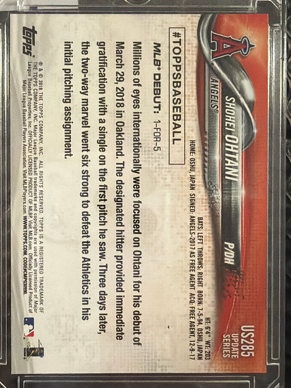 2018 Topps Update Series Shohei Ohtani #US285 RC