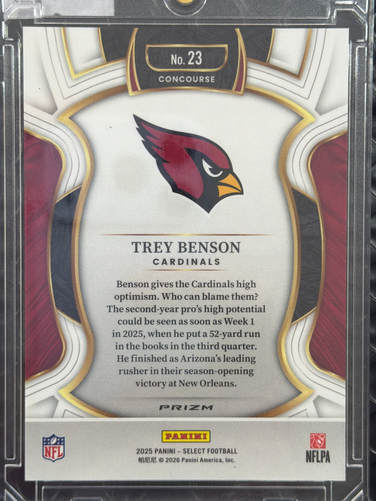 2026 Panini Select Trey Benson #23 Zebra Prizm