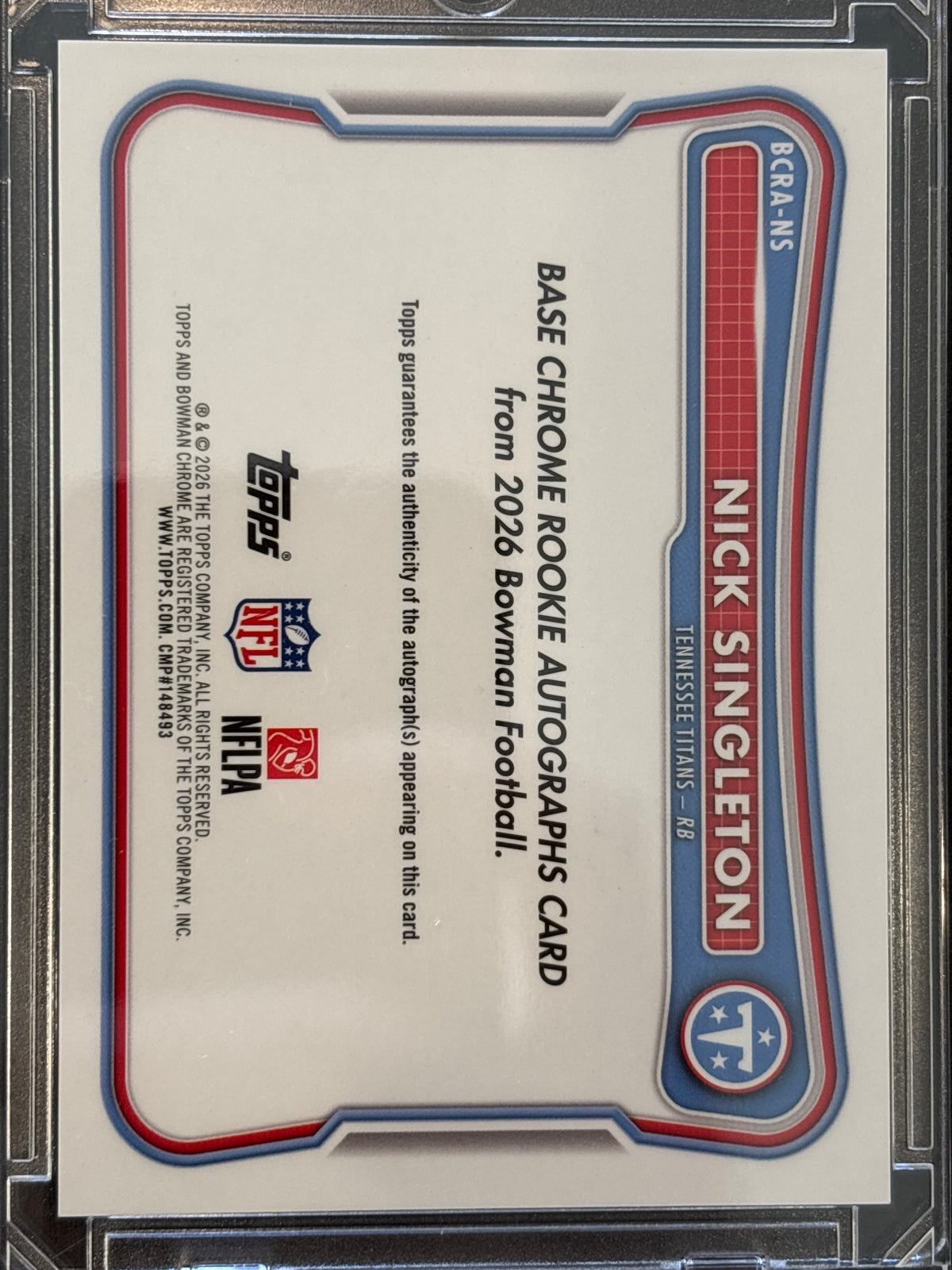 2026 Bowman Chrome Football Nick Singleton #BCRA-NS RC