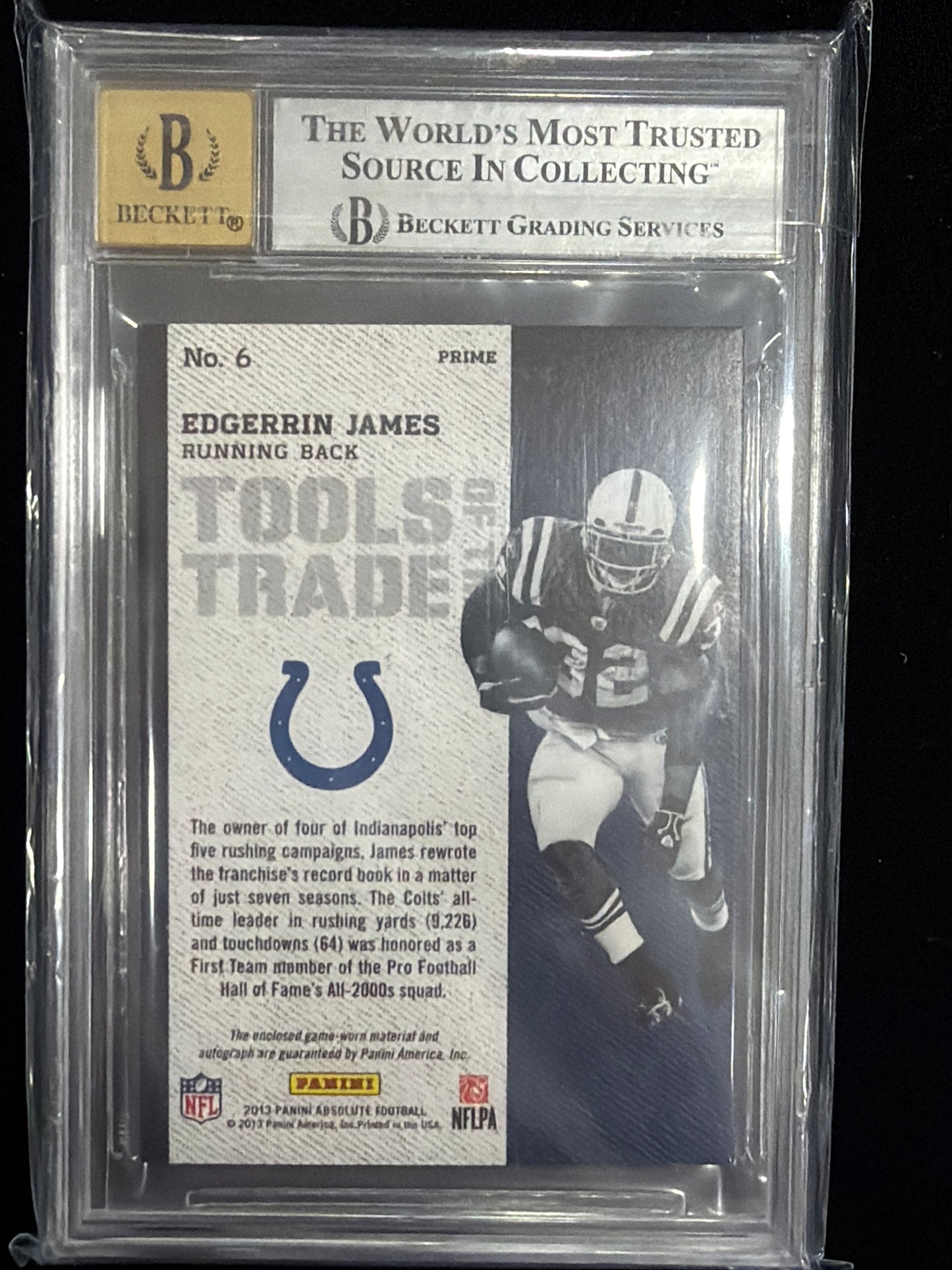 2013 Absolute Tools Autographs Shoes Prime Edgerrin James #6 /10 BGS 8.5 Auto 10