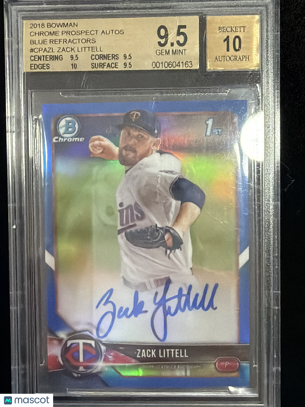 2018 Bowman Chrome Autographs Blue Refractors Zack Littell #CPAZL BGS 9.5