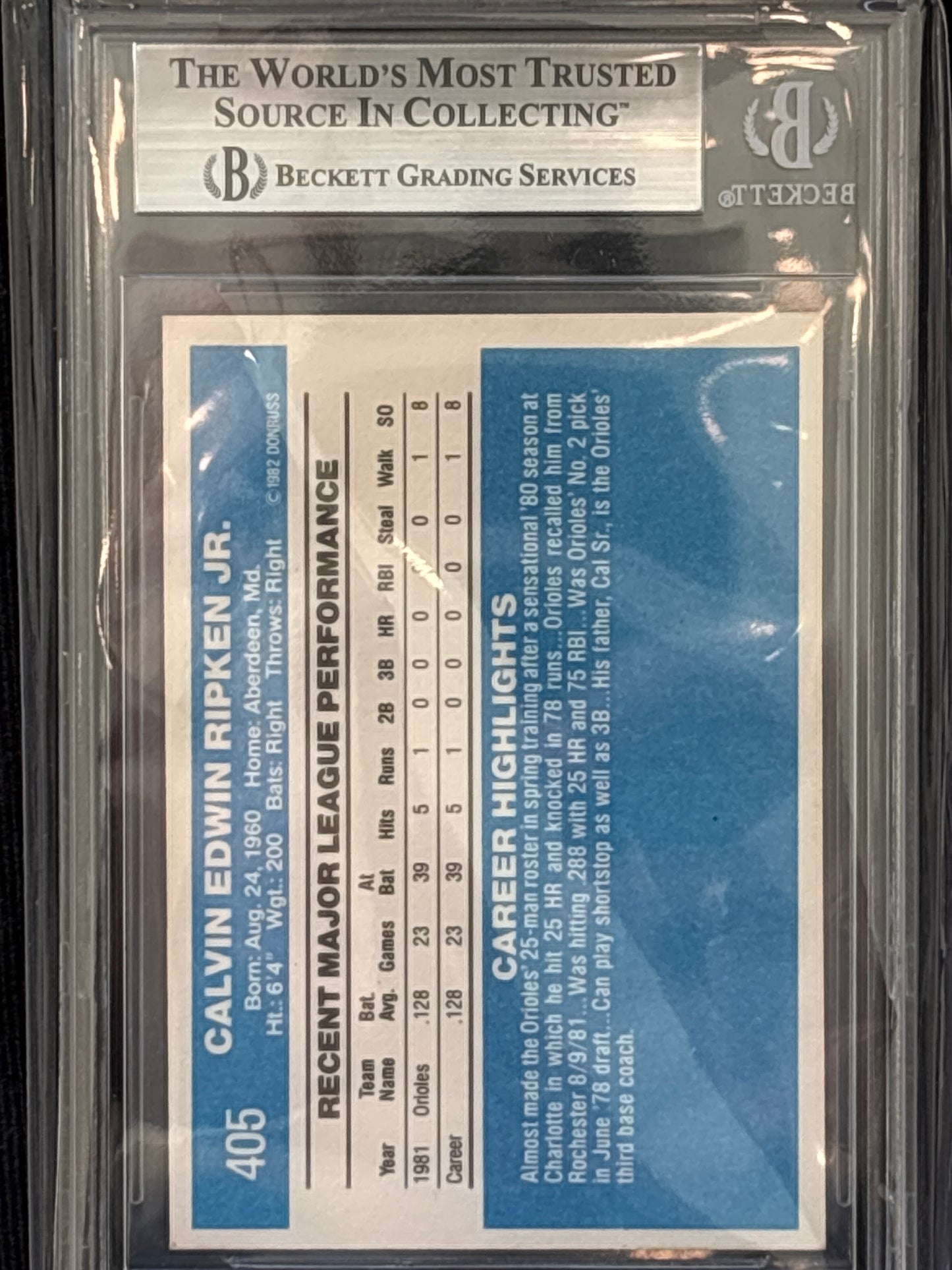 1982 Donruss Cal Ripken #405 Rookie BGS 8.5