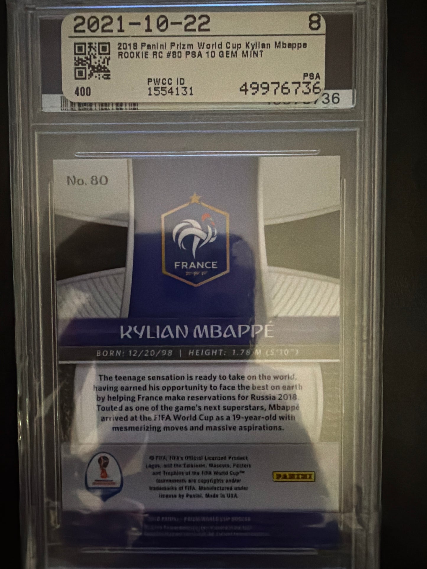 2018 Panini Prizm World Cup Kylian Mbappe #80 PSA 10