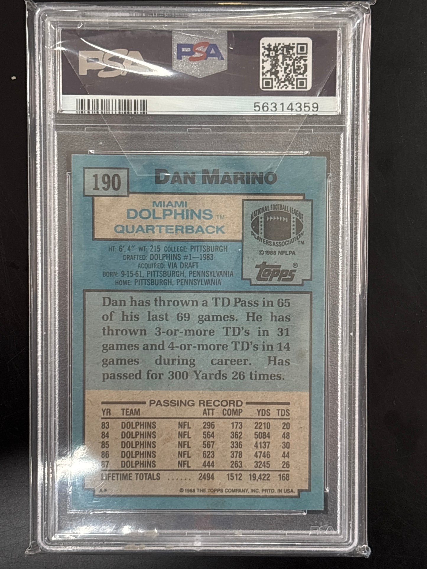 1988 Topps Dan Marino #190 PSA 9