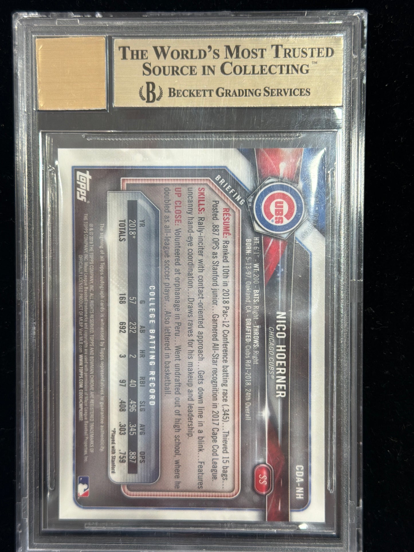 2018 Bowman Chrome Draft Auto Sparkle Refractors Nico Hoerner #CDANH BGS 9.5