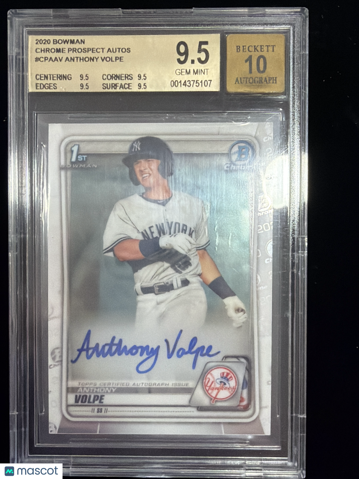 2020 Bowman Chrome Prospect Autographs Anthony Volpe #CPAAV BGS 9.5