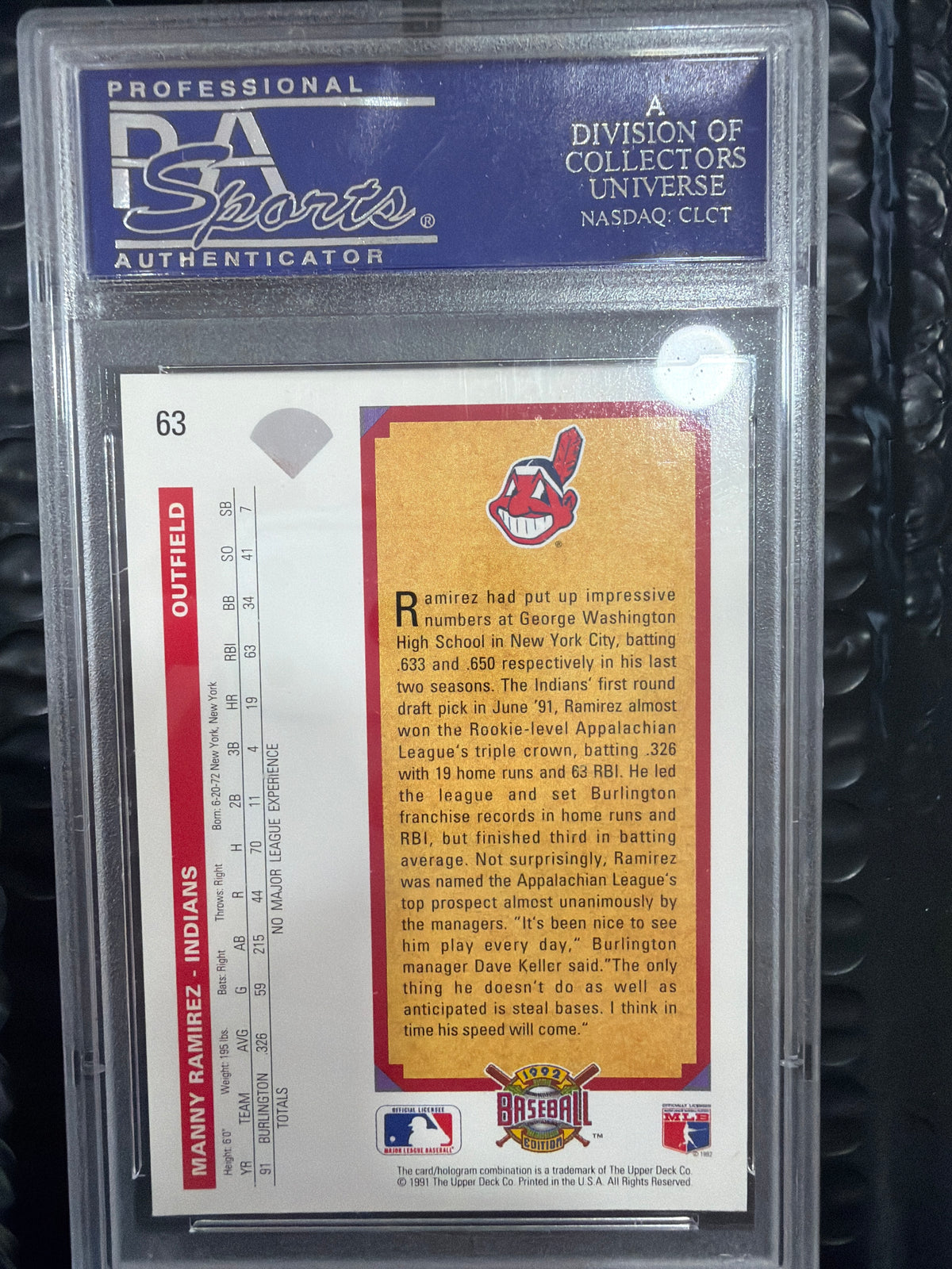 1992 Upper Deck Manny Ramirez #63 PSA 9
