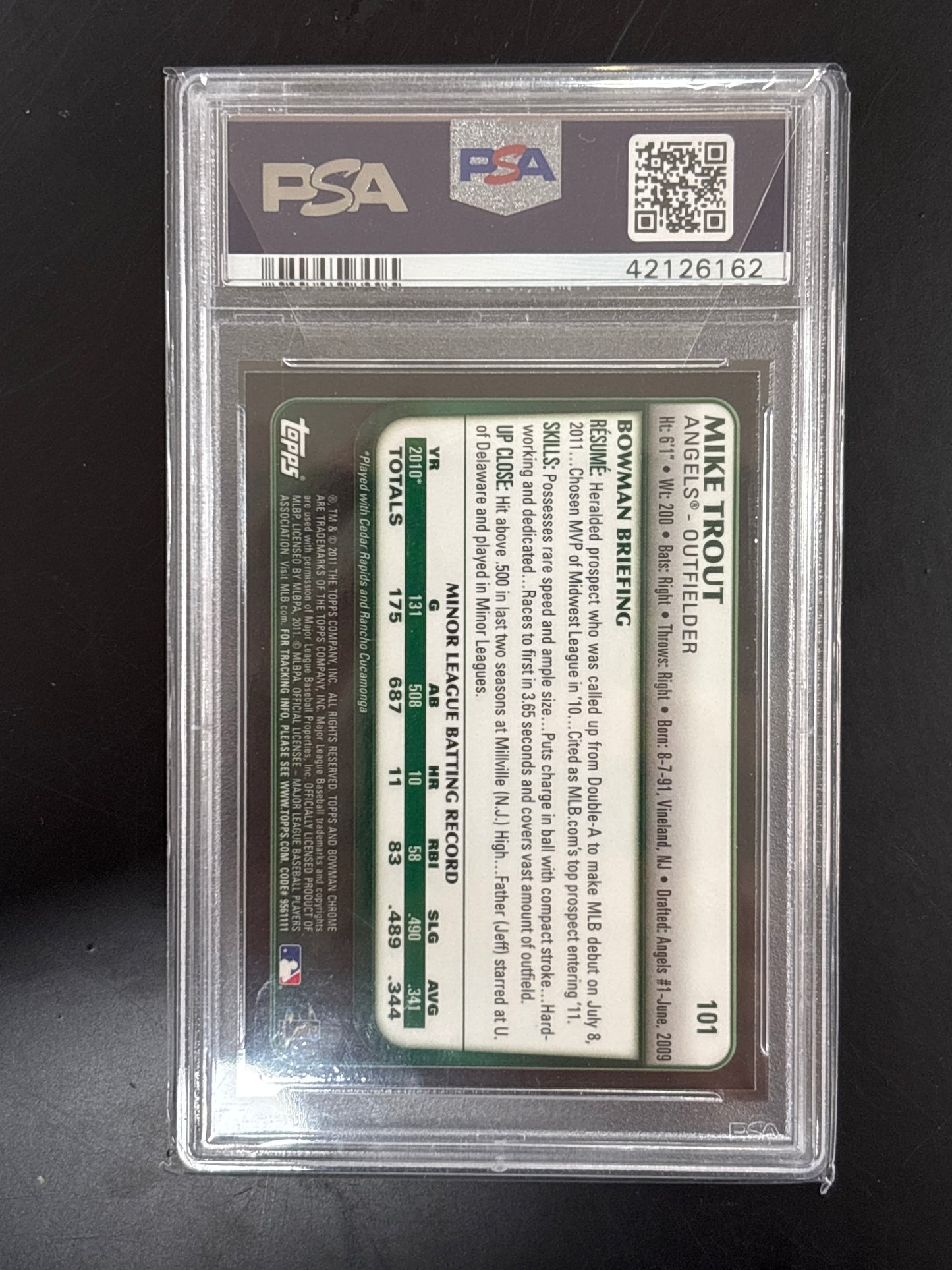 2011 Bowman Chrome Draft Mike Trout #101 PSA 9