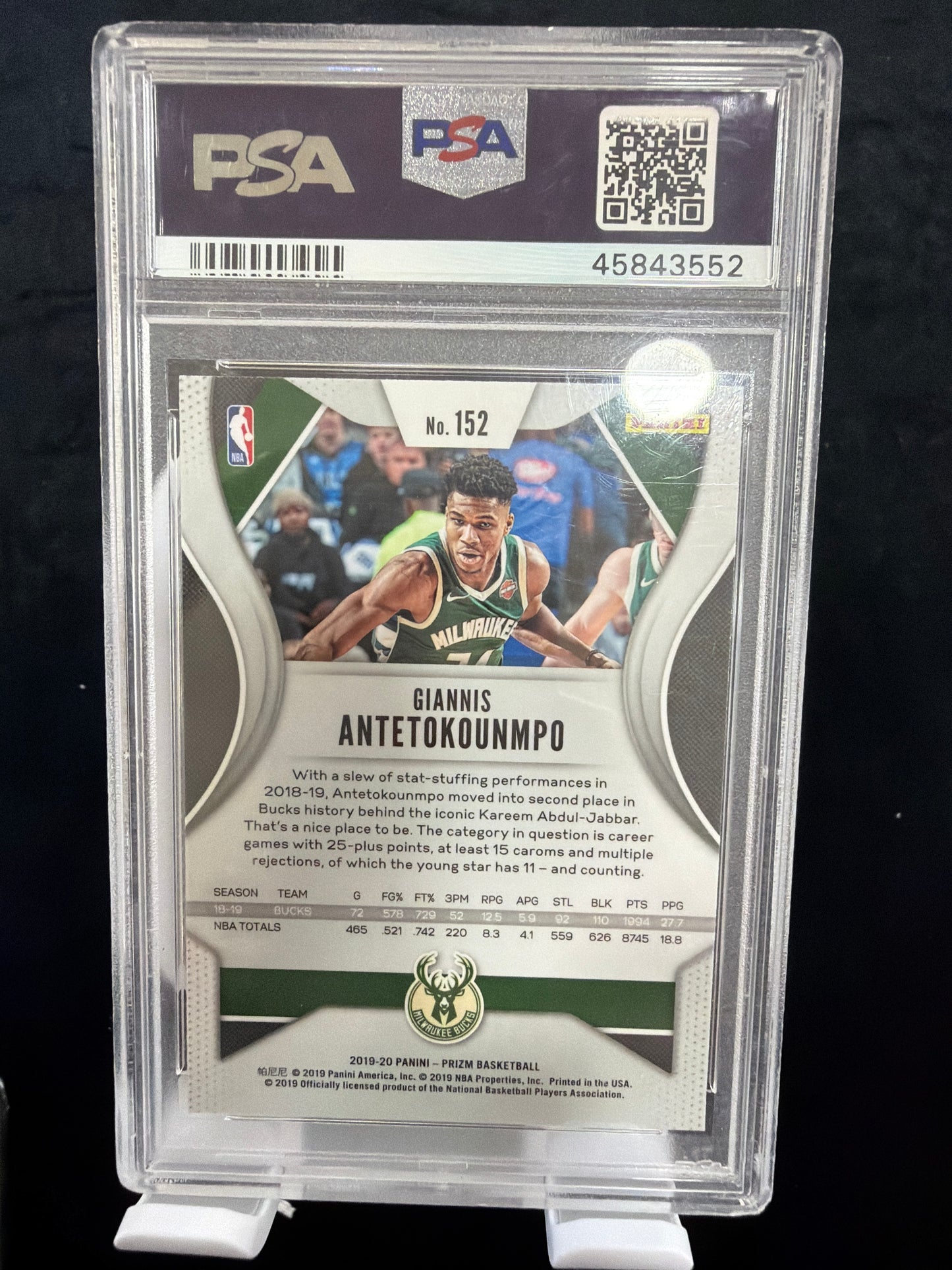 2019 Panini Prizm G. Antetokounmpo #152 PSA 10