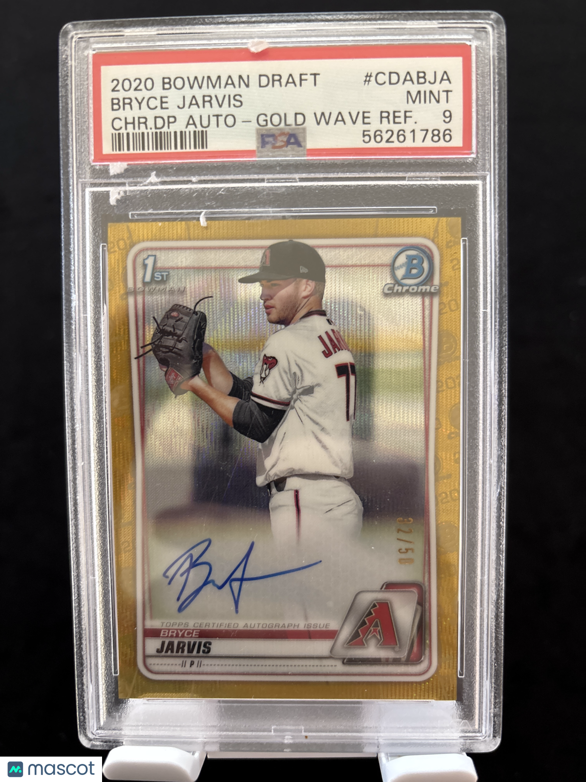 2020 Bowman Draft Auto Bryce Jarvis #CDABJA CHR. DP Gold Wave Refractor PSA 9
