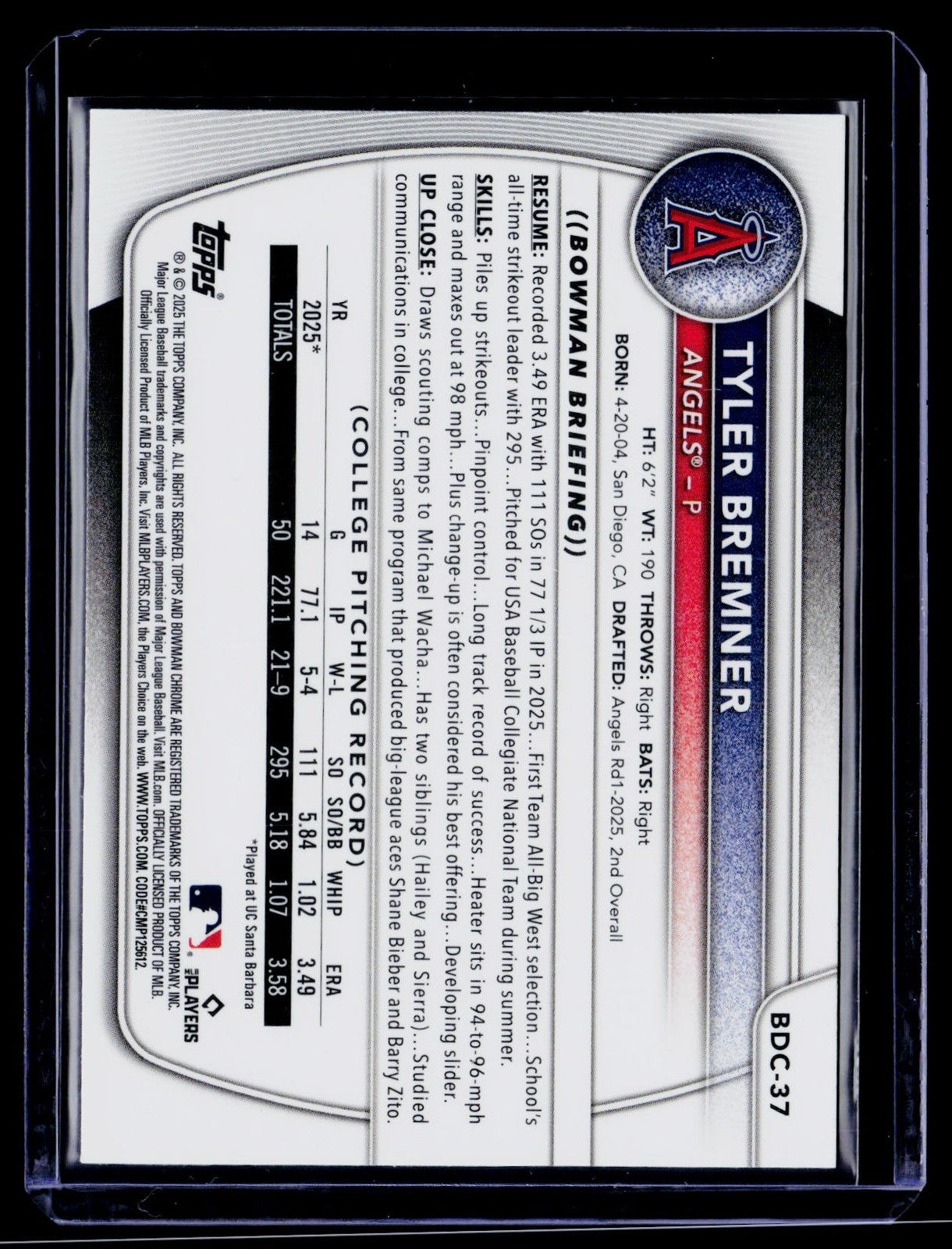 TYLER BREMNER 2025 Bowman Draft #BDC-37 Chrome Green Geometric #/99