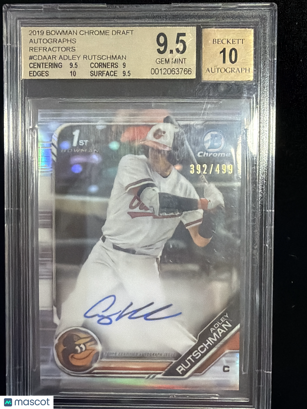 2019 Bowman Chrome Draft Autographs Refractors Adley Rutschman #CDAAR BGS 9.5