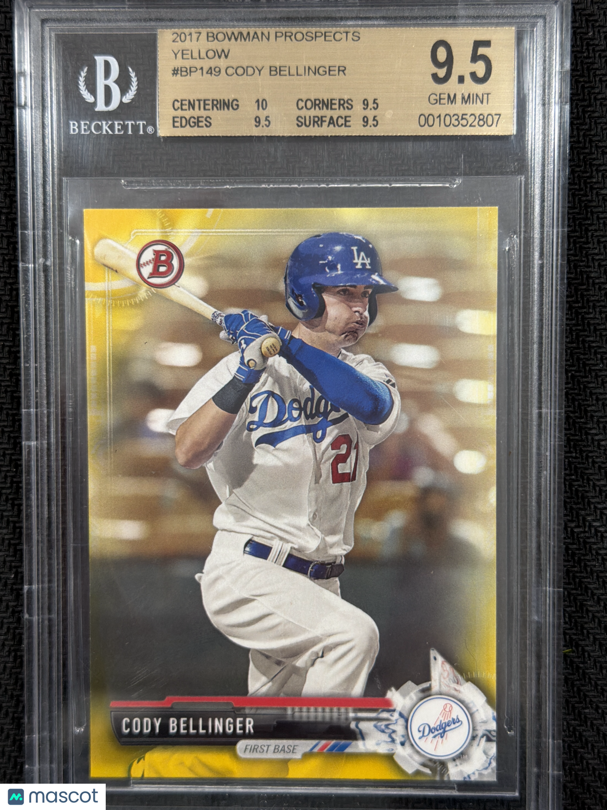 2017 Bowman Prospects Yellow Cody Bellinger #BP149 BGS 9.5