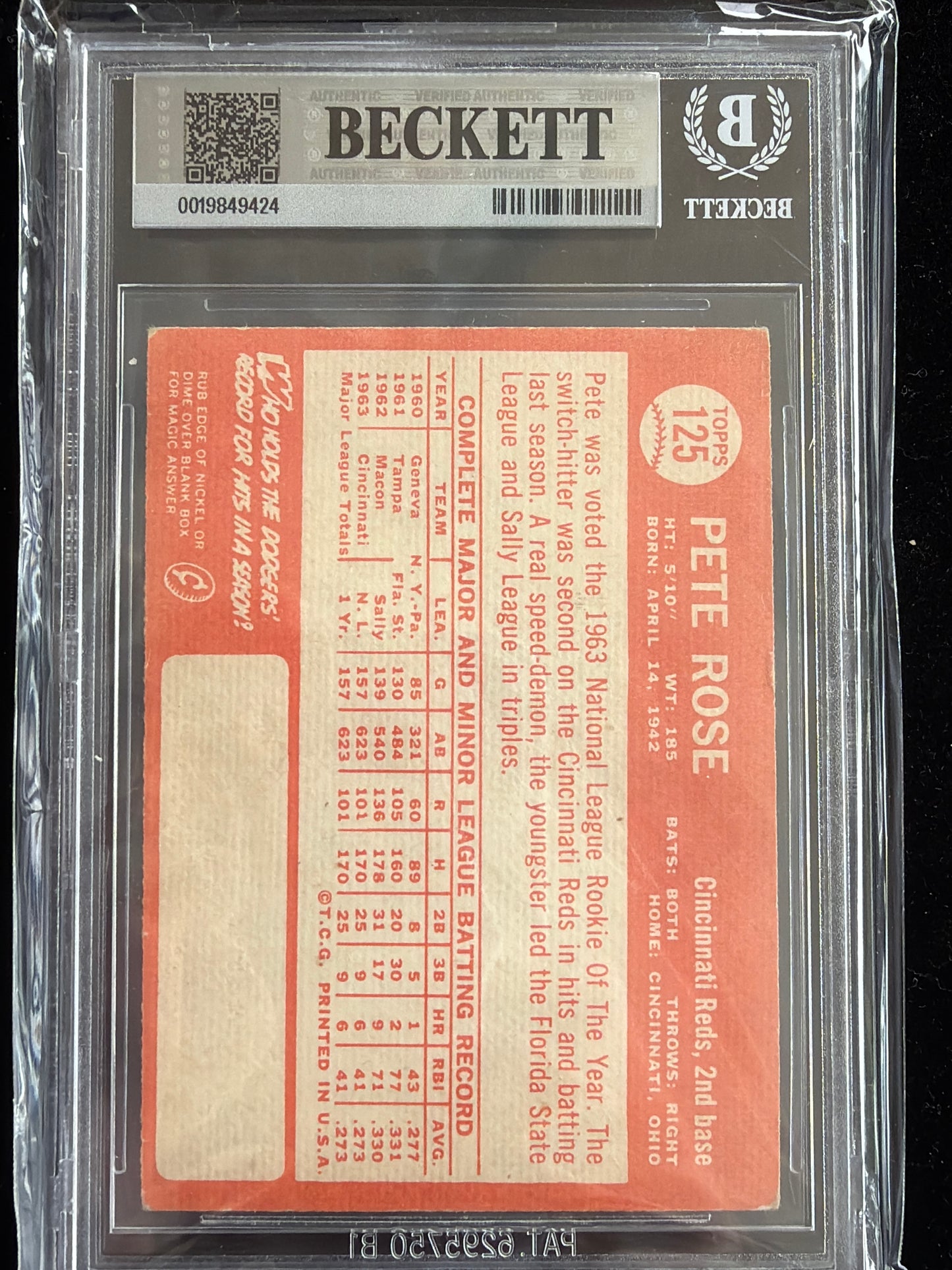 1964 Topps Pete Rose UER Born in 1942 #125 /Born BVG 4.5