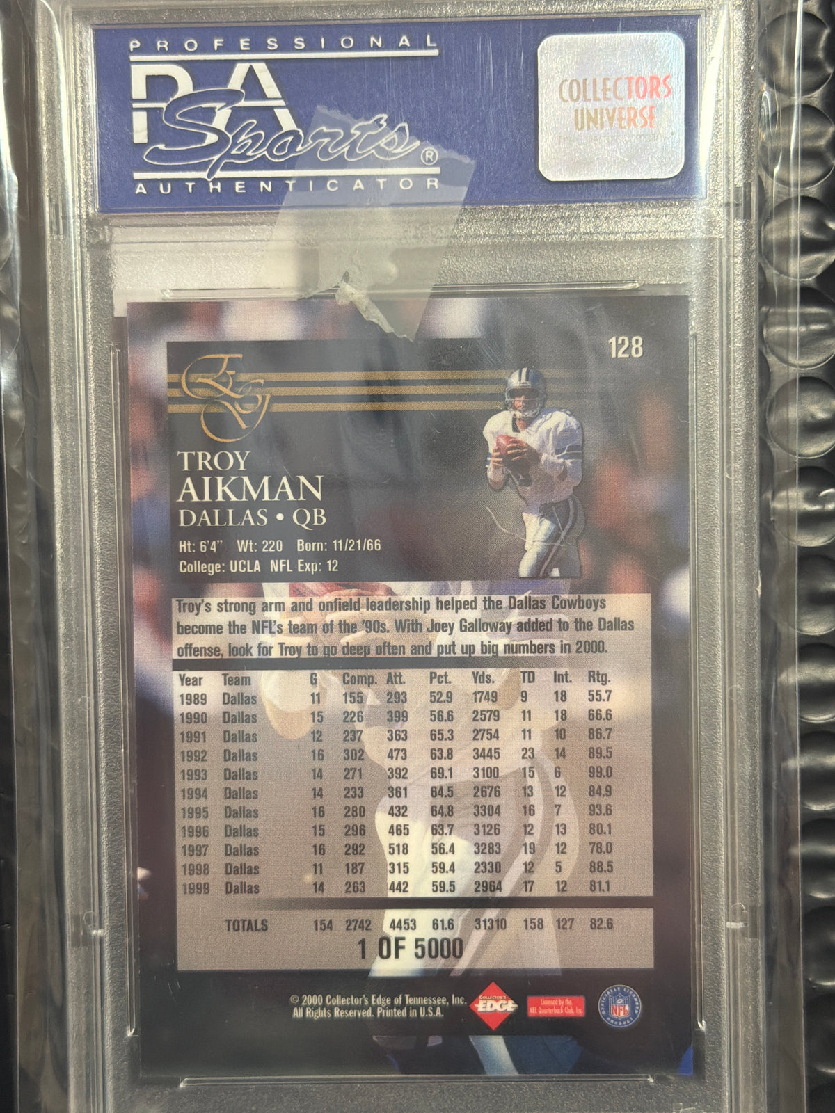 2000 Collector's Edge Graded Troy Aikman #128 Uncirculated PSA 9