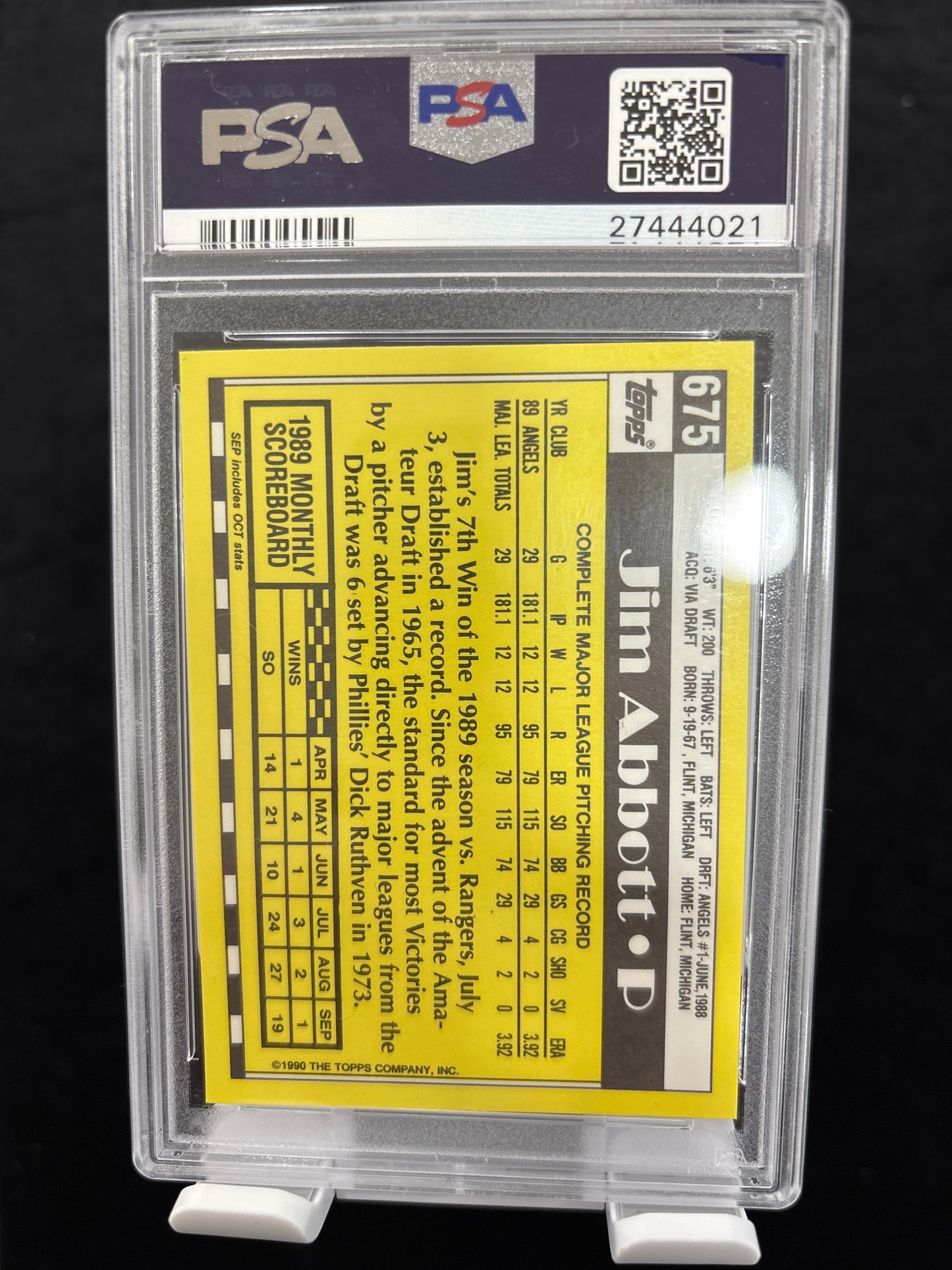 1990 Topps Tiffany Jim Abbott #675 PSA 8