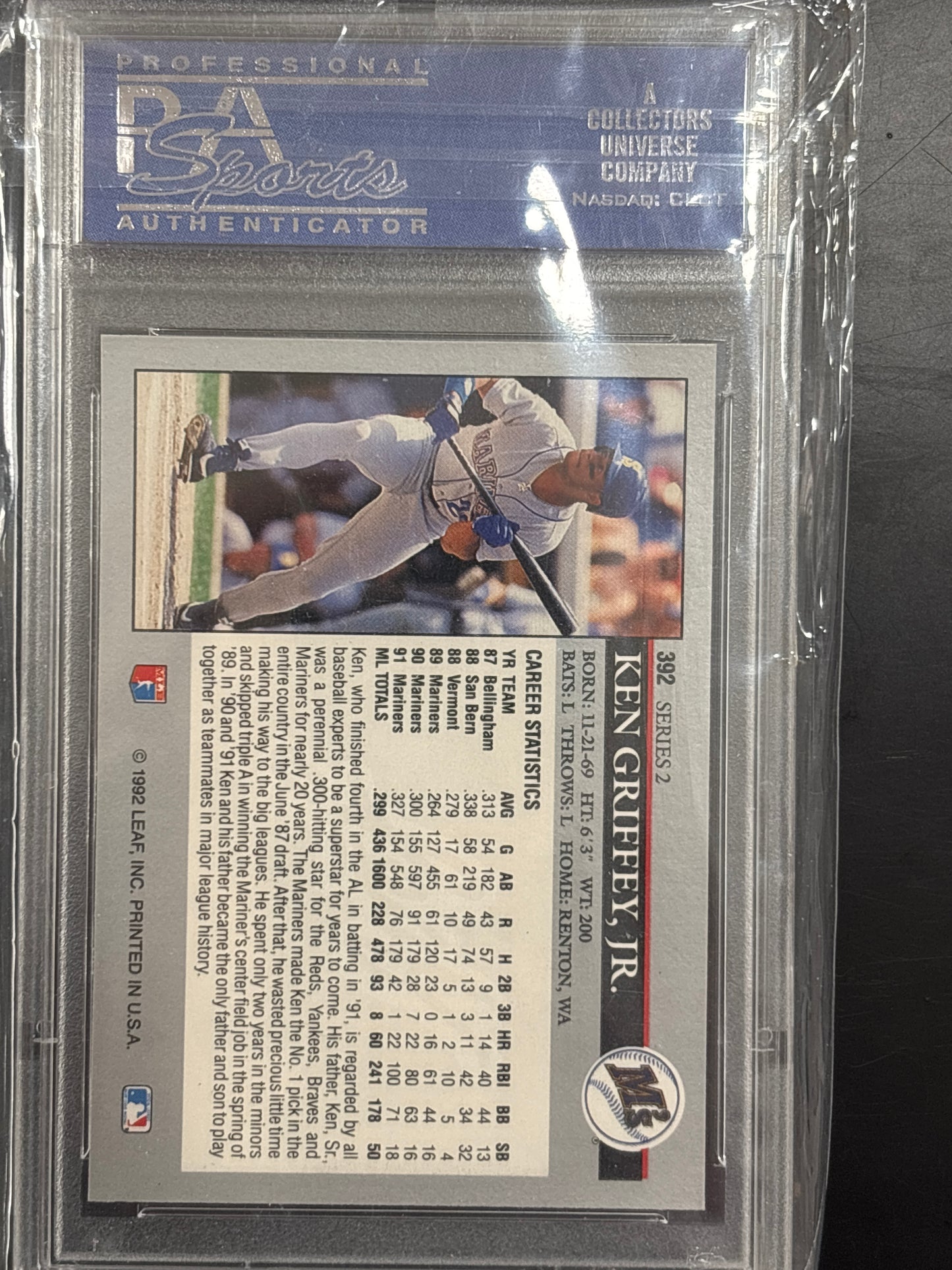 1992 Leaf Ken Griffey JR. #392 PSA 8