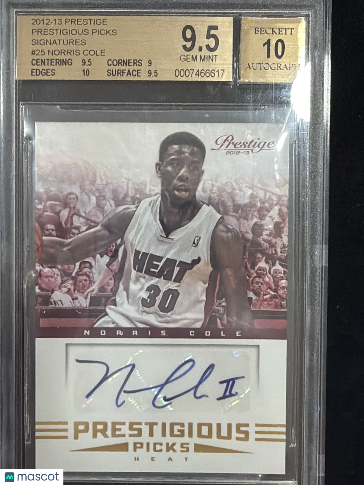 2012 Prestige Prestigious Picks Signatures Norris Cole #25 BGS 9.5 Auto 10