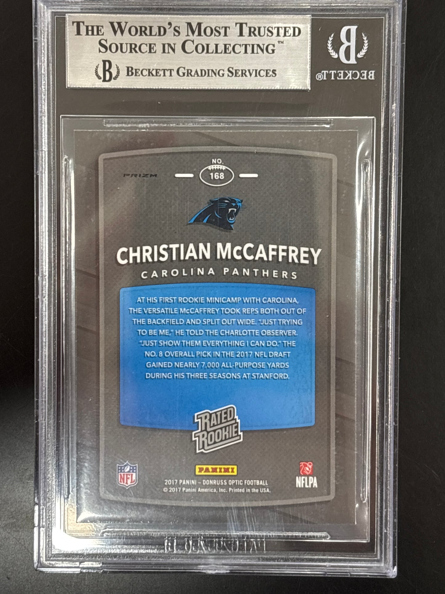 2017 Donruss Optic Red and Yellow Christian McCaffrey RR #168 BGS 9