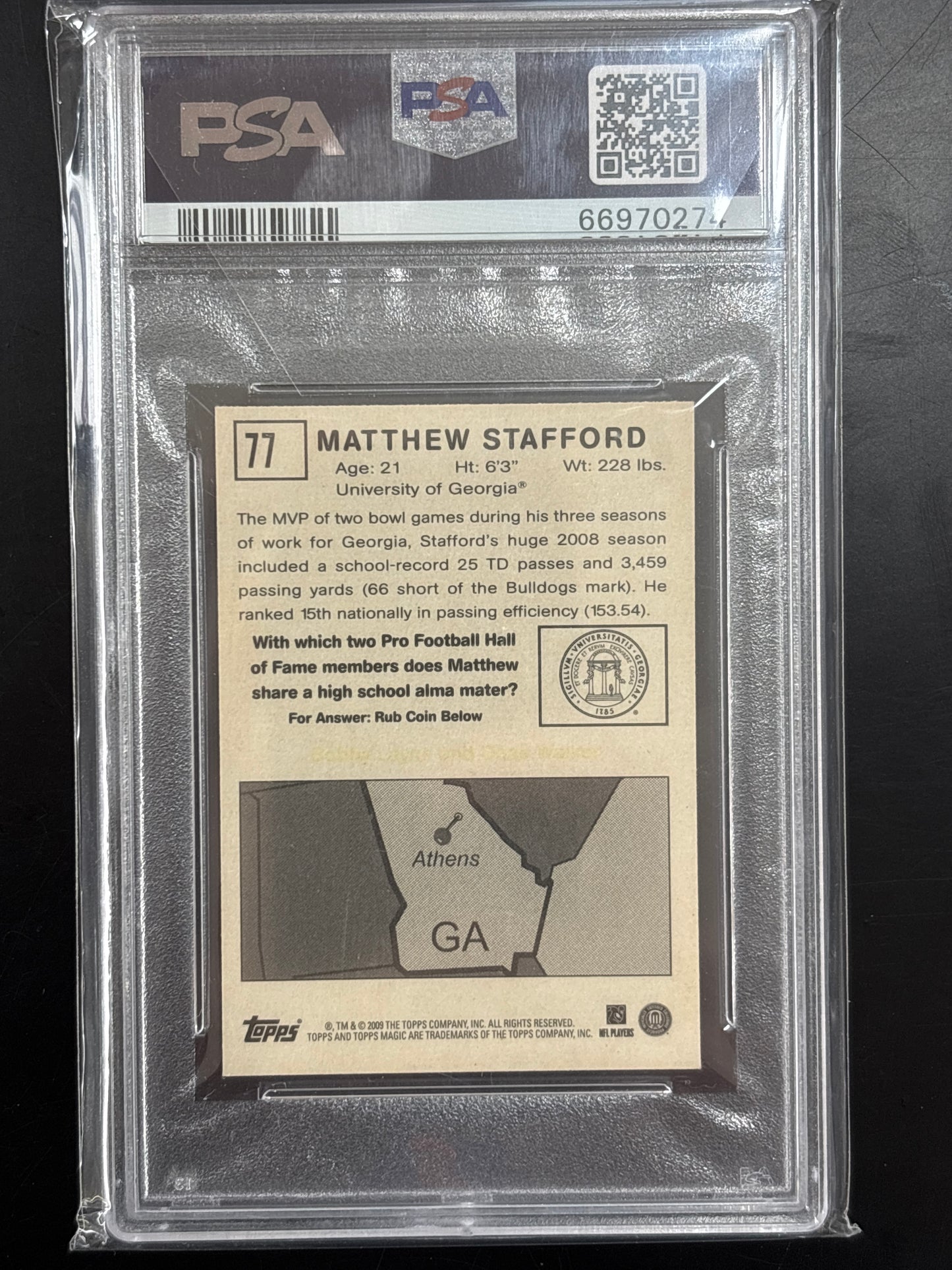 2009 Topps Magic Matthew Stafford #77 Mini PSA 9