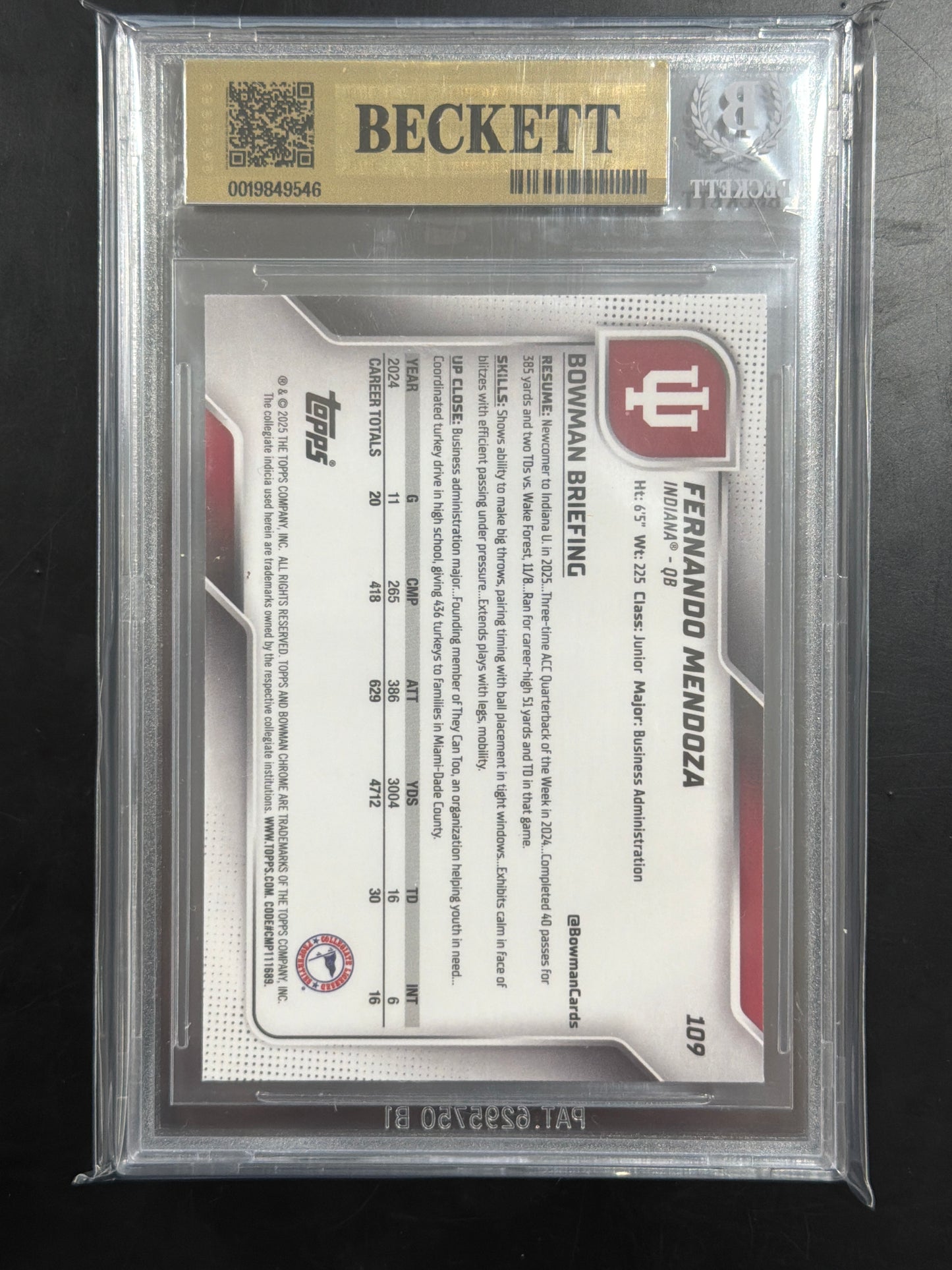 2025 Bowman Chrome University Fernando Mendoza #109 BGS 9.5