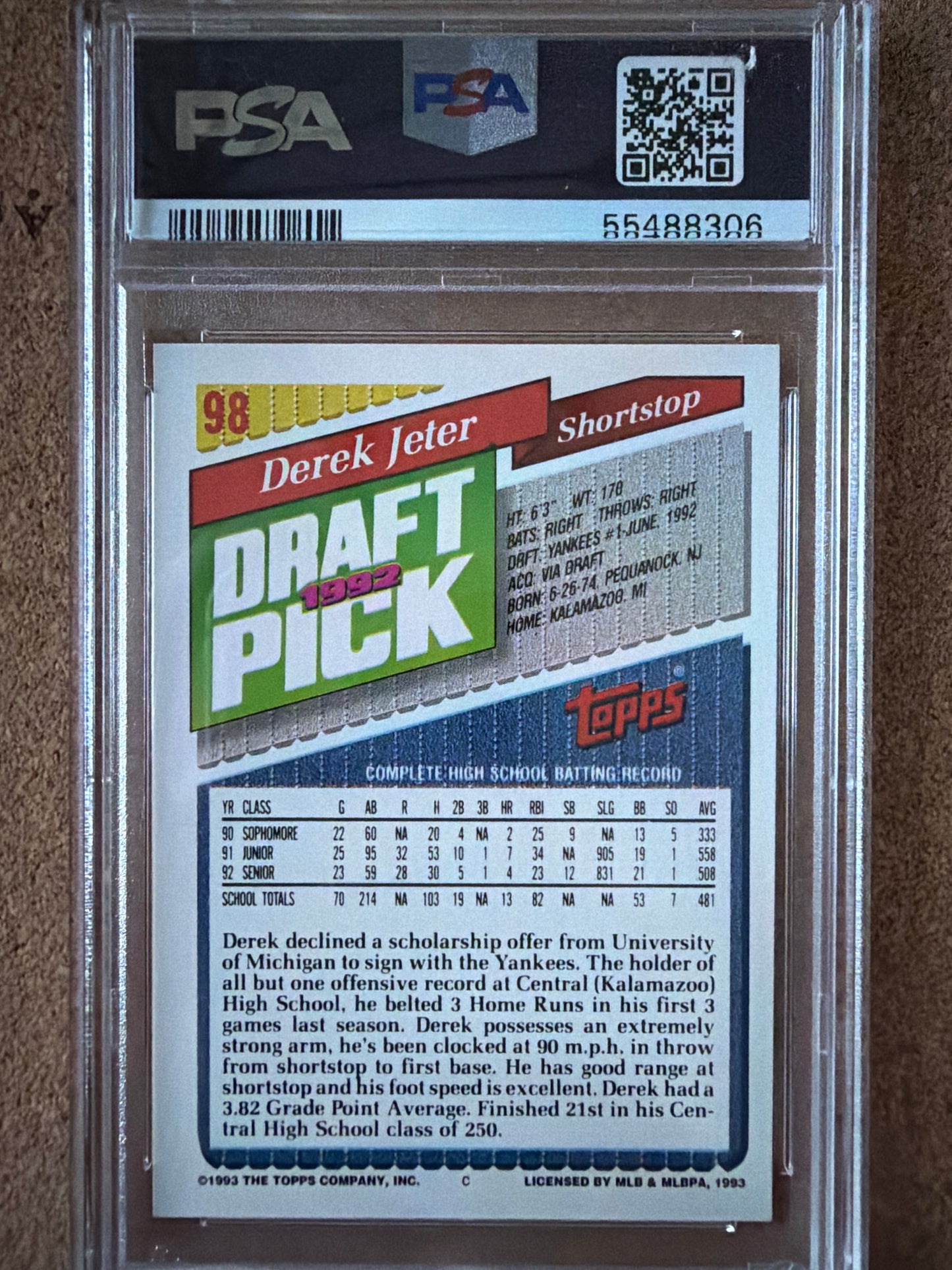 1993 Topps Gold Derek Jeter #98 PSA 8