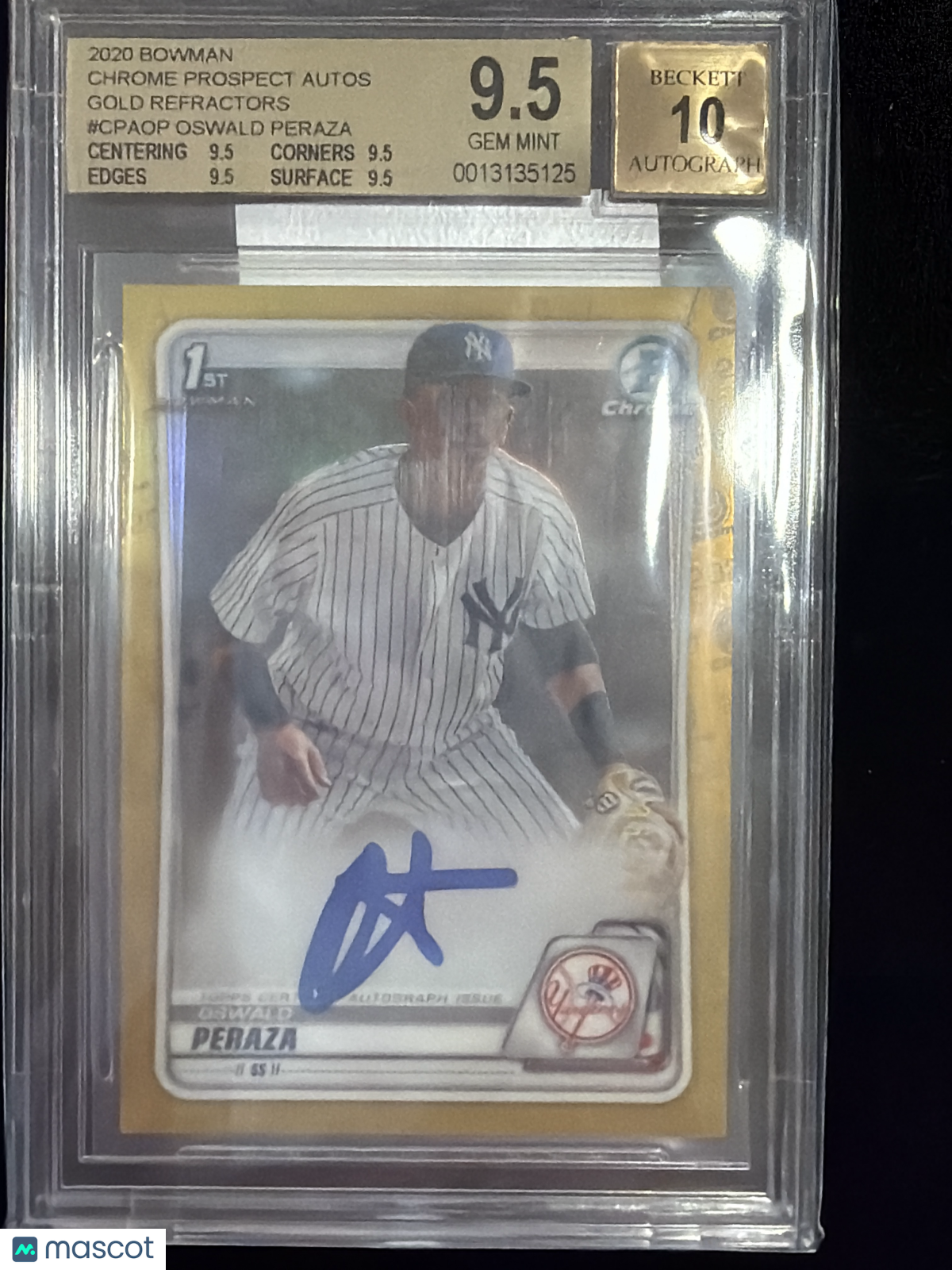 2020 Bowman Chrome Prospect Auto Gold Refractors Oswald Peraza #CPAOP BGS 9.5