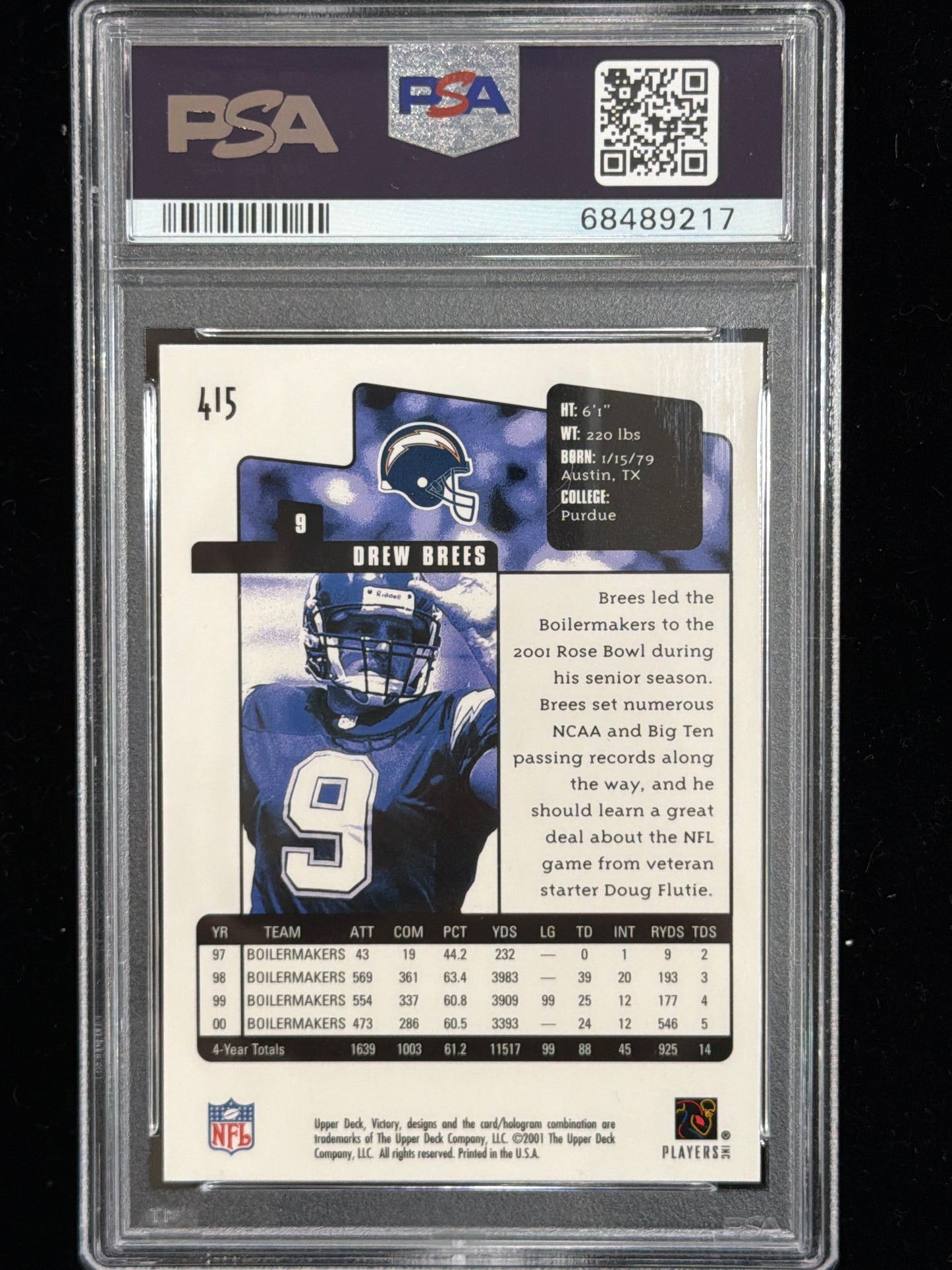 2001 Victory Drew Brees #415 PSA 9