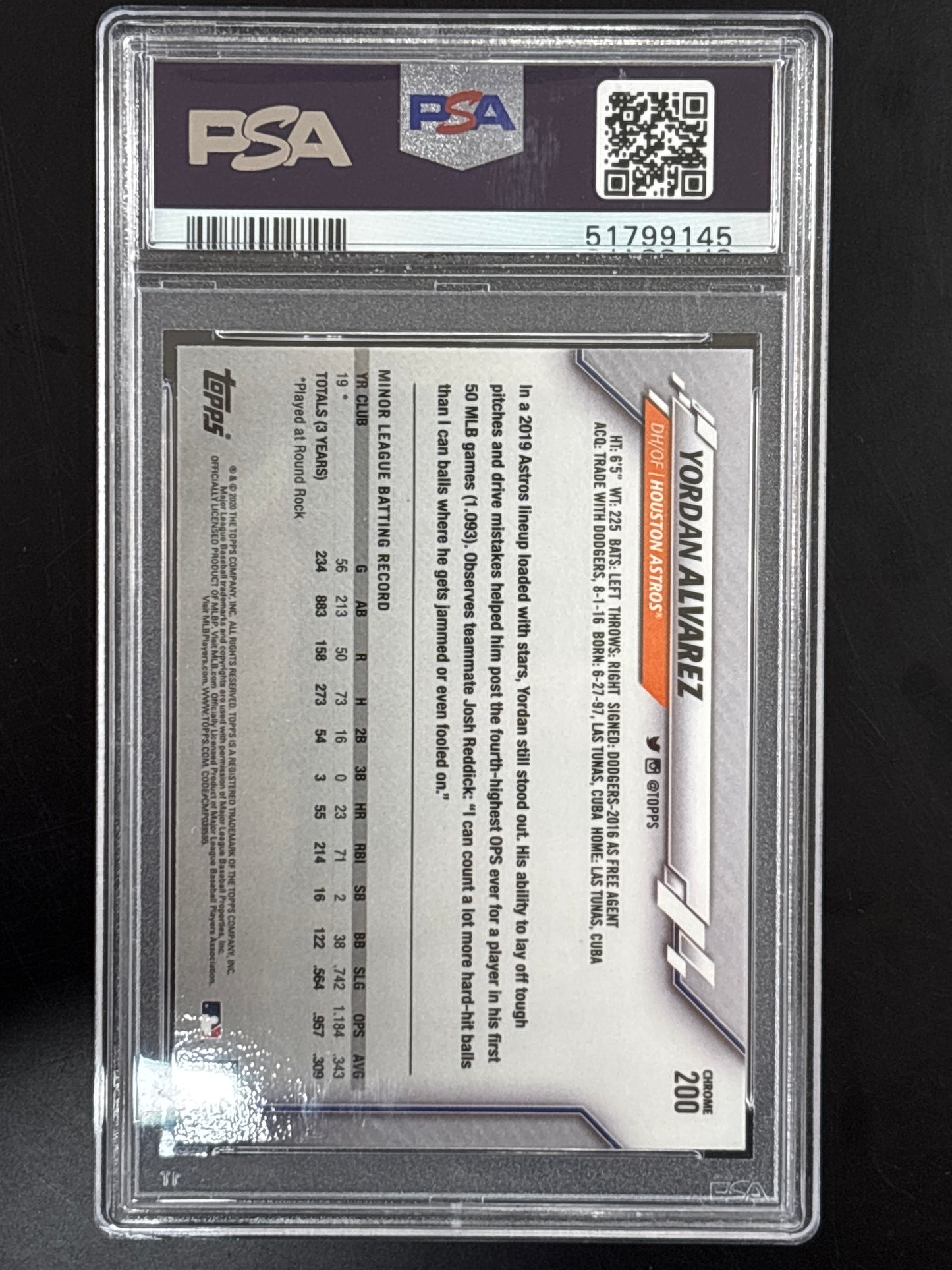 2020 Topps Chrome Yordan Alvarez #200 PSA 10