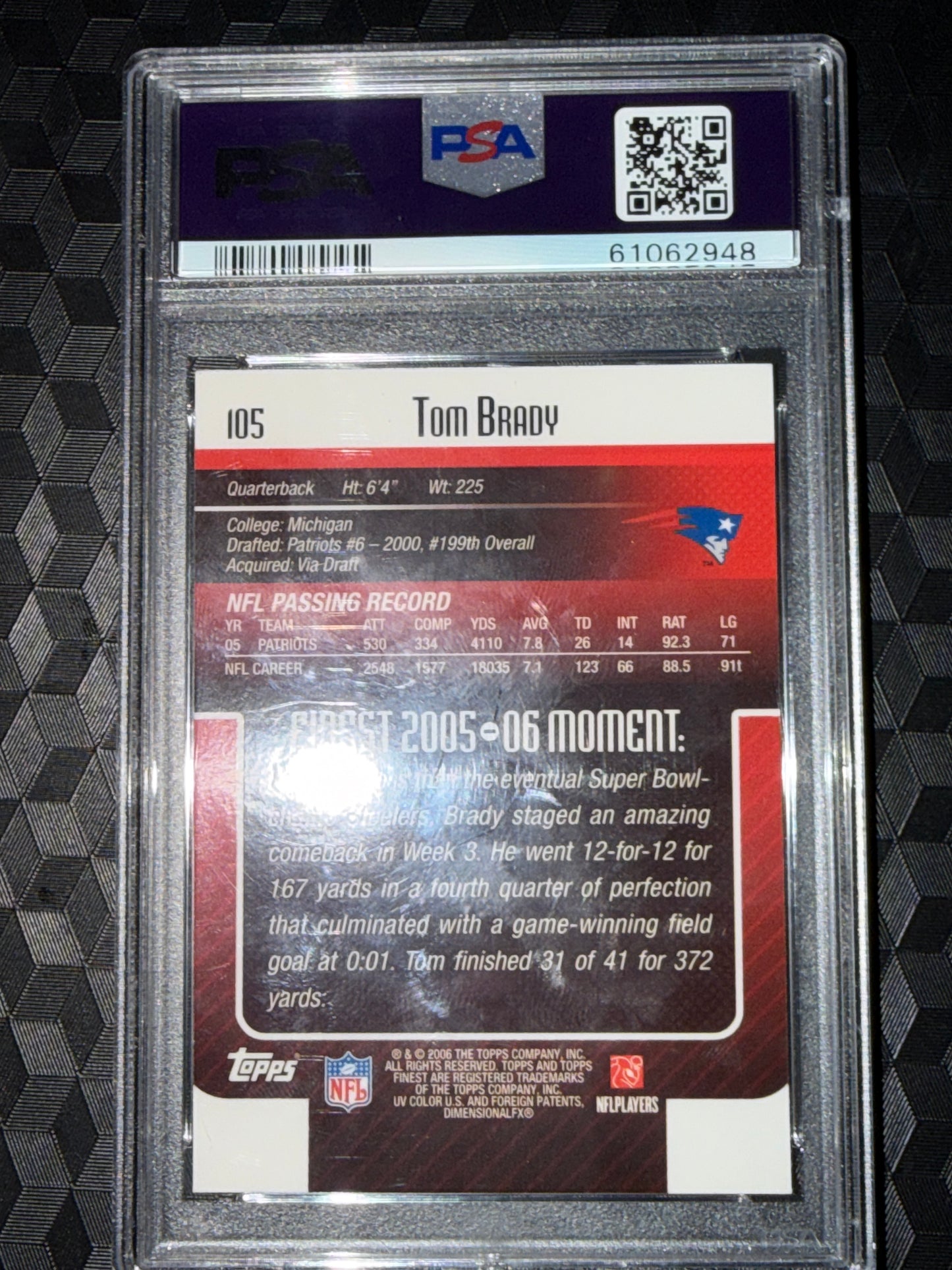 2006 Finest Tom Brady #105 PSA 10