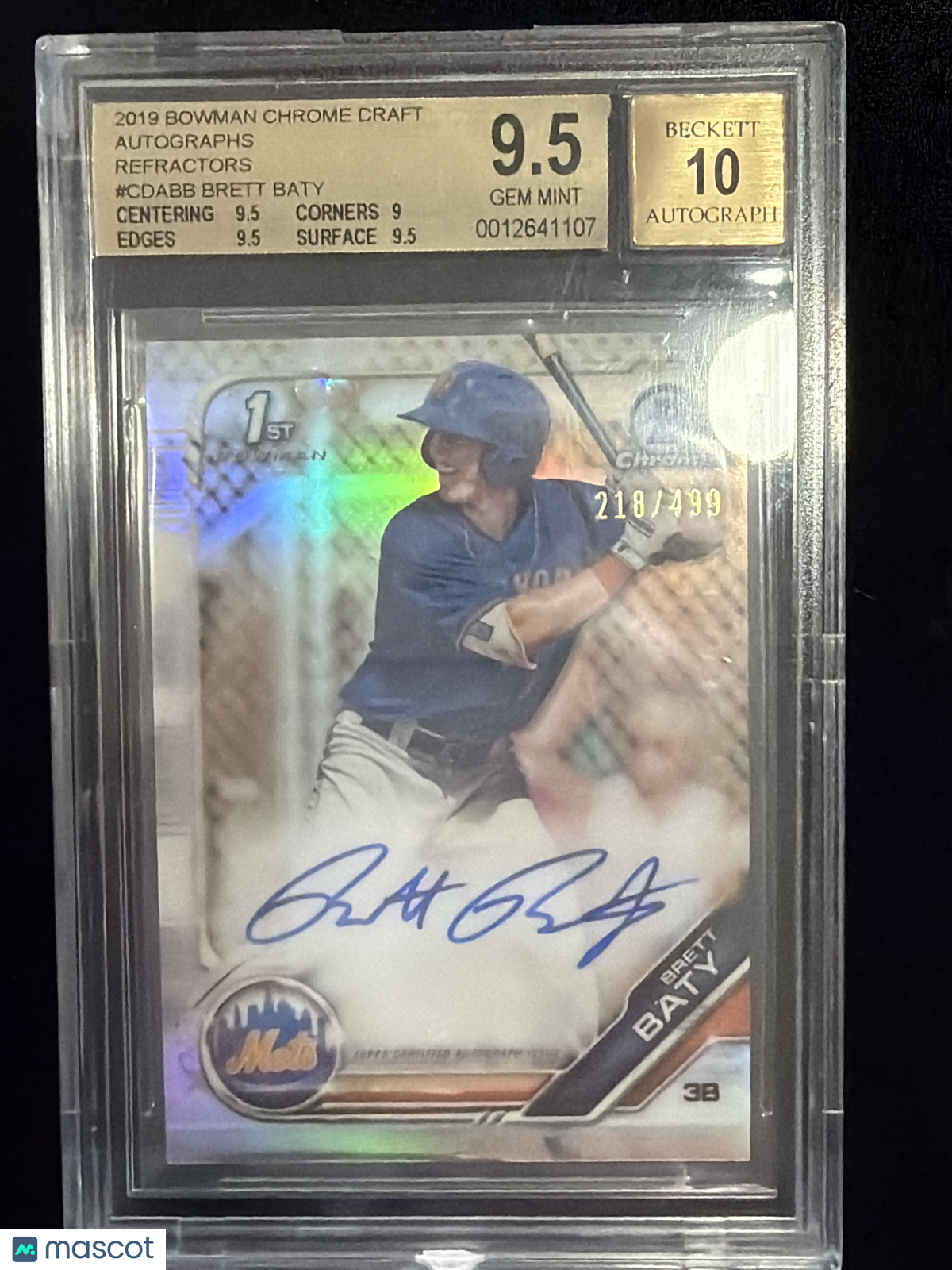 2019 Bowman Chrome Draft Autographs Refractors Brett Baty #CDABB BGS 9.5