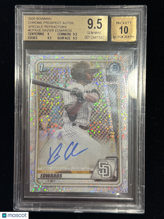 2020 Bowman Chrome Autographs Speckle Refractors Xavier Edwards #CPAXE BGS 9.5
