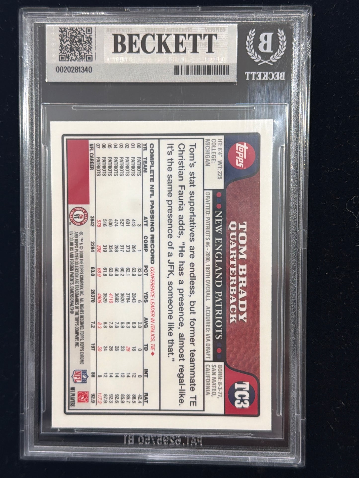 2008 Topps Chrome Tom Brady #TC3 BGS 8.5
