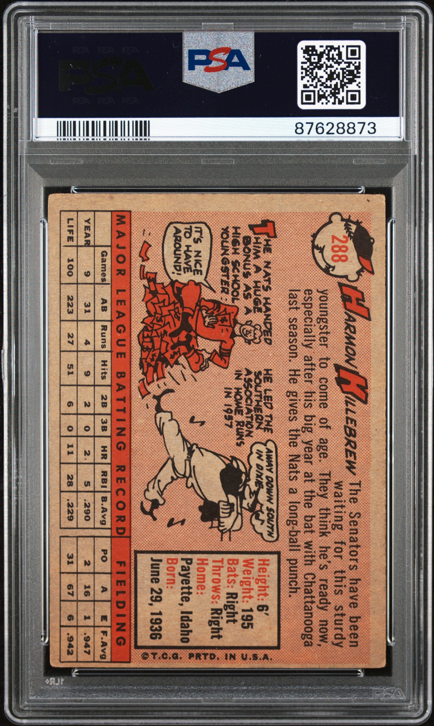 1958 Topps Harmon Killebrew #288 HOF MC PSA 3