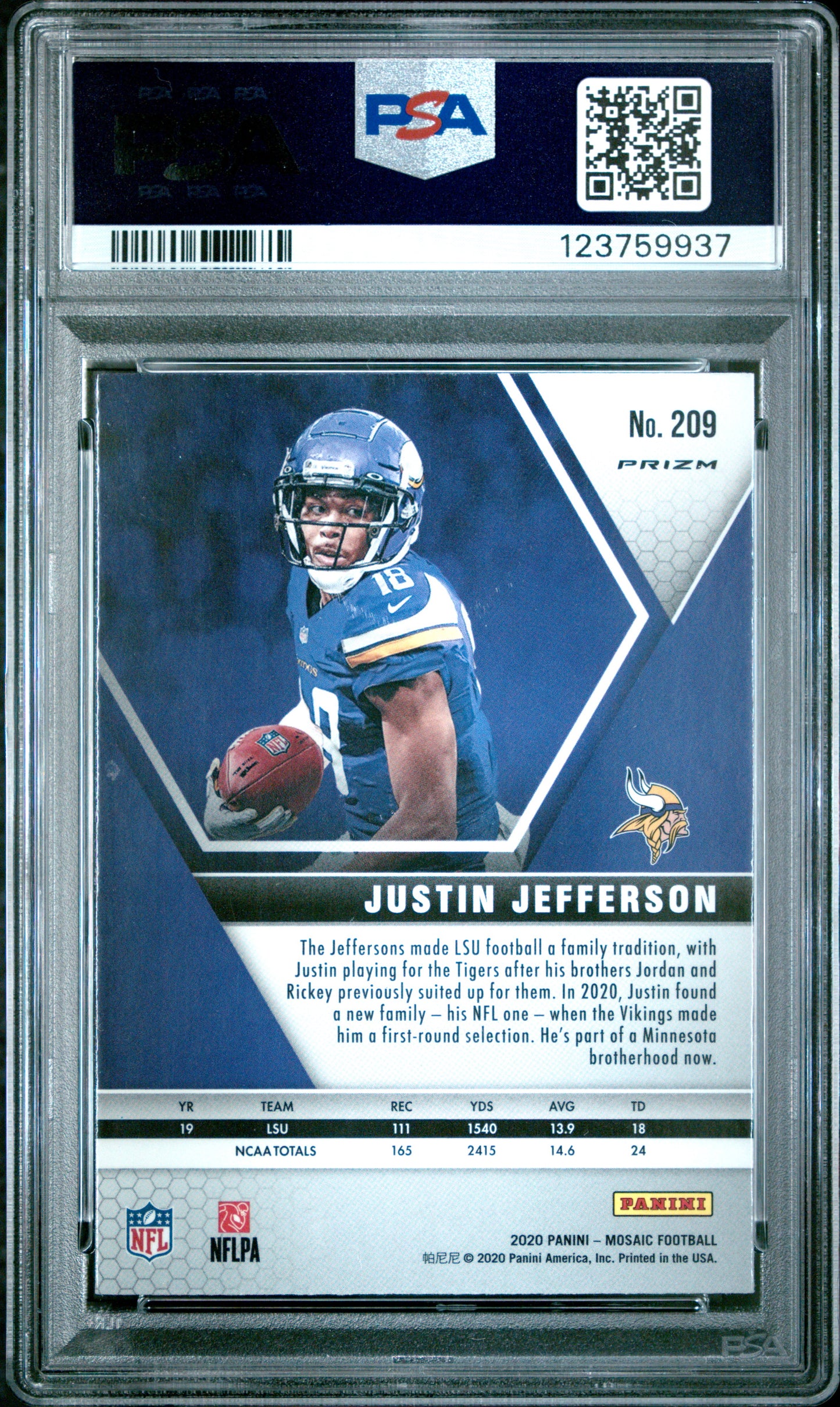2020 Panini Mosaic Justin Jefferson #209 Red Green Choice PSA 9