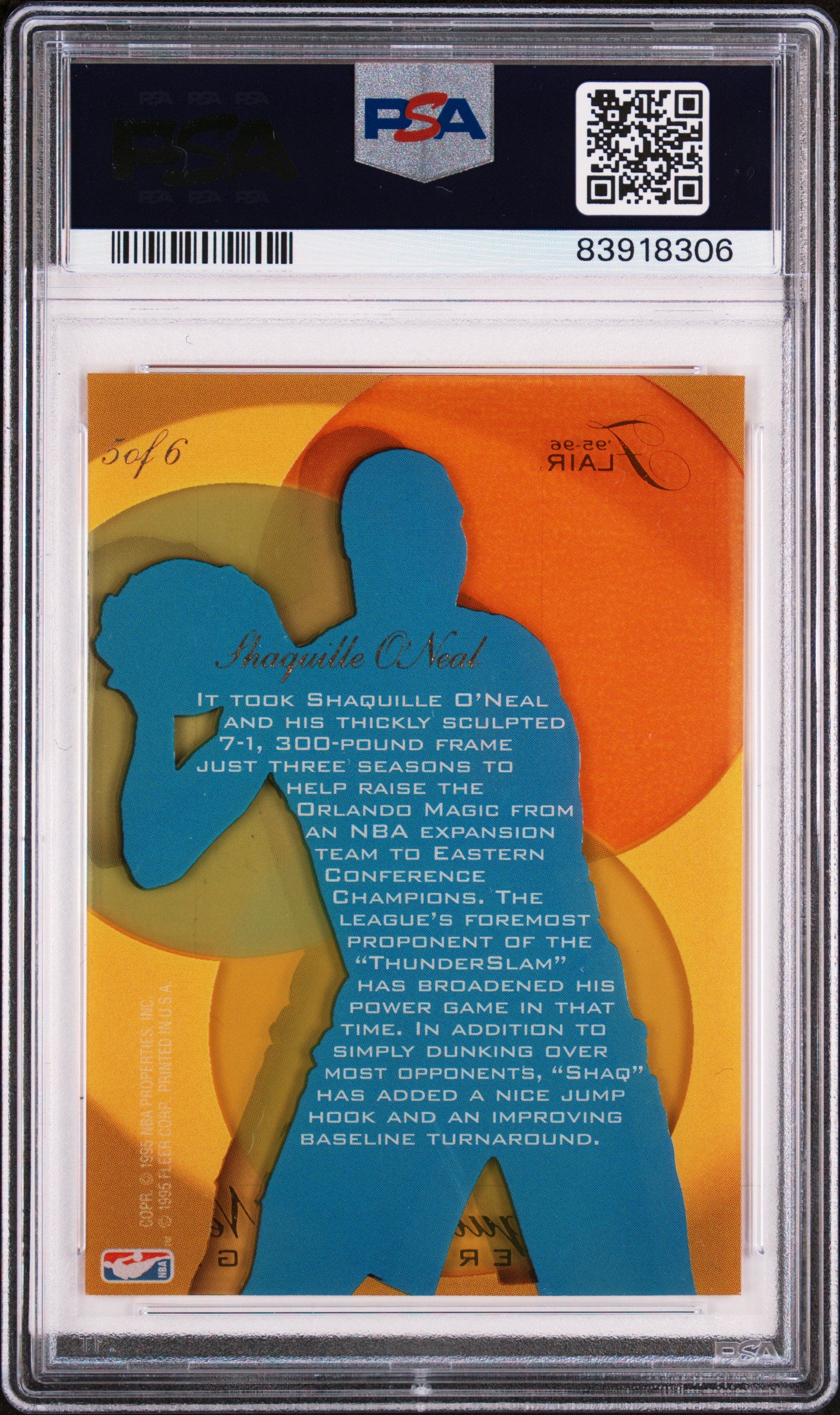 1995 Flair Center Spotlight Shaquille O'Neal #5 PSA 9