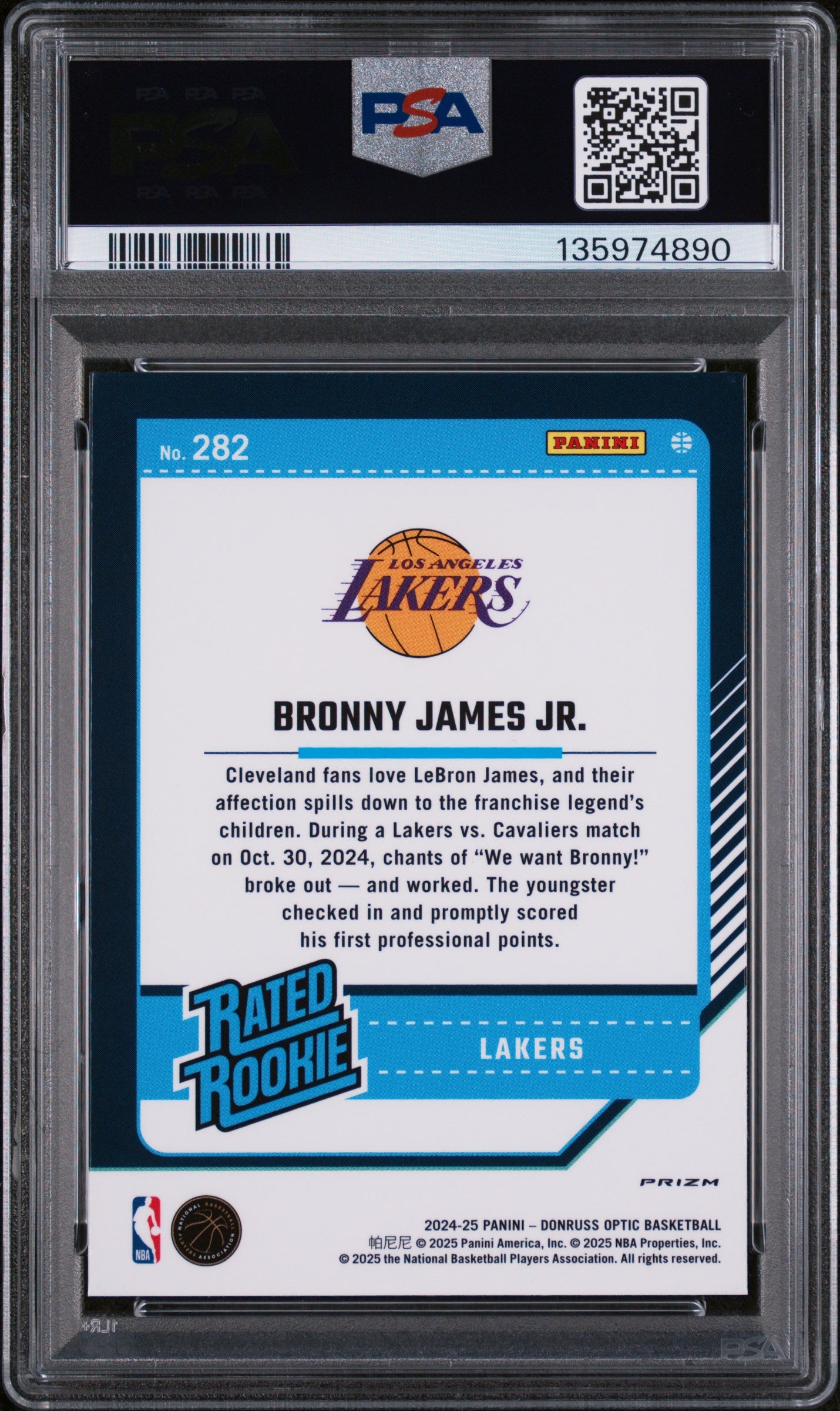 2024 Panini Donruss Optic Bronny James JR. #282 Holo PSA 9