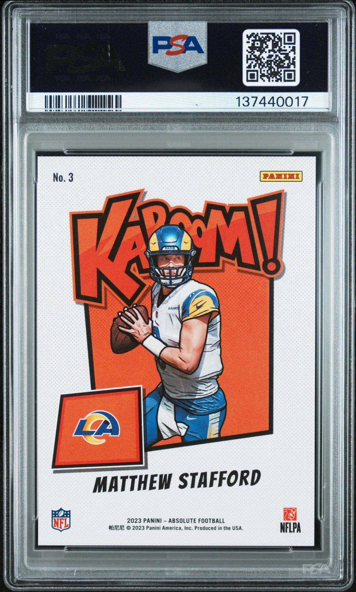 2023 Panini Absolute Kaboom! Horizontal Matthew Stafford #3 PSA 9